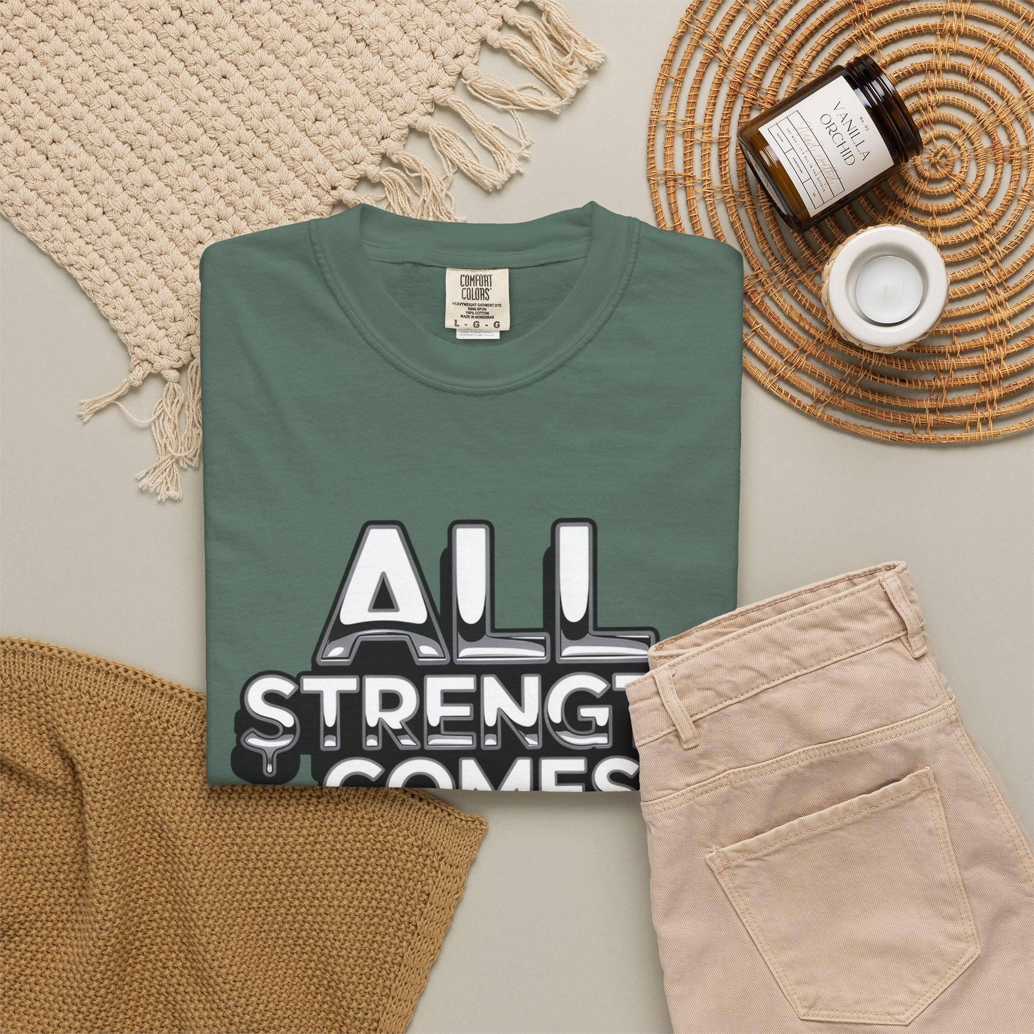 All Strength Comes From God T-Shirt — Christian Faith Graphic Tee