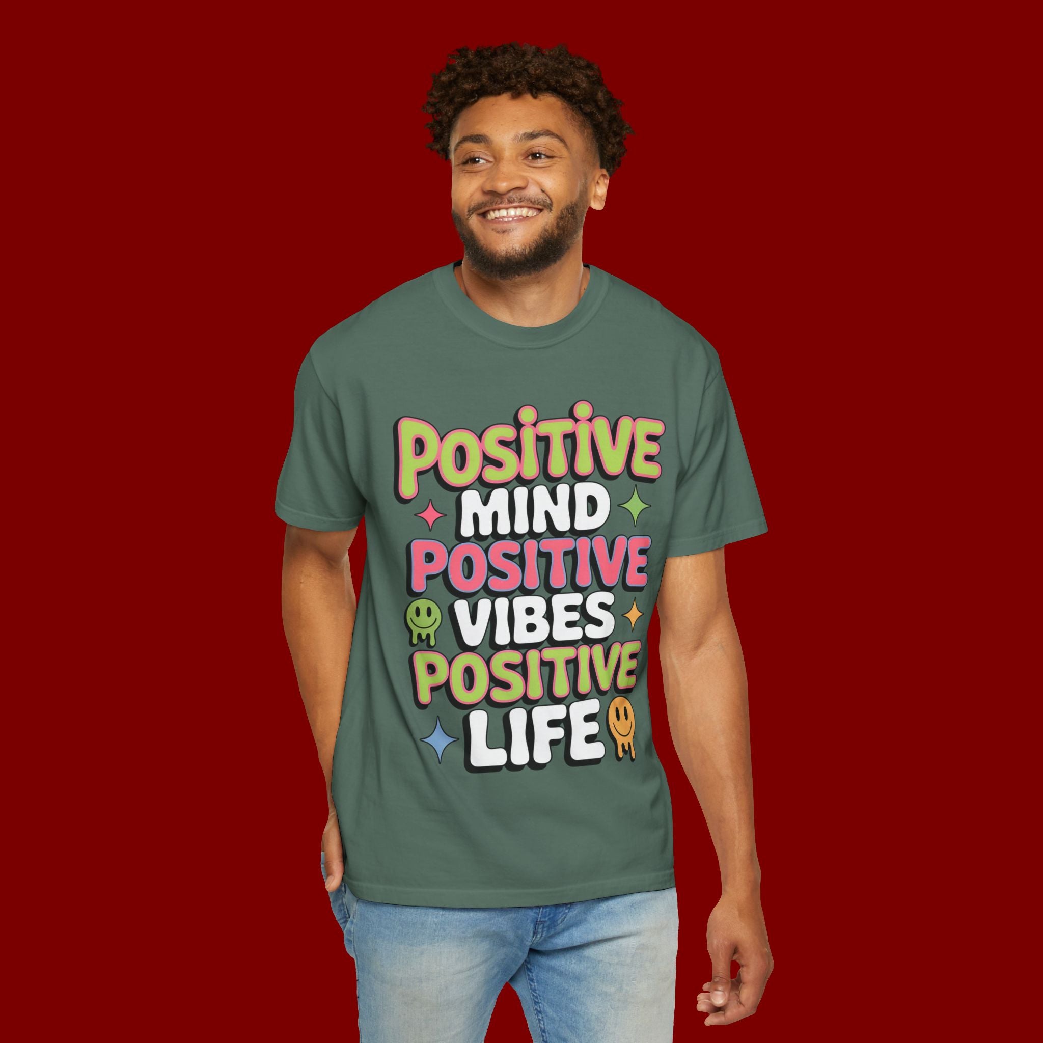 Positive Mind Positive Vibes Positive Life T-Shirt — Retro Smile Graphic Tee