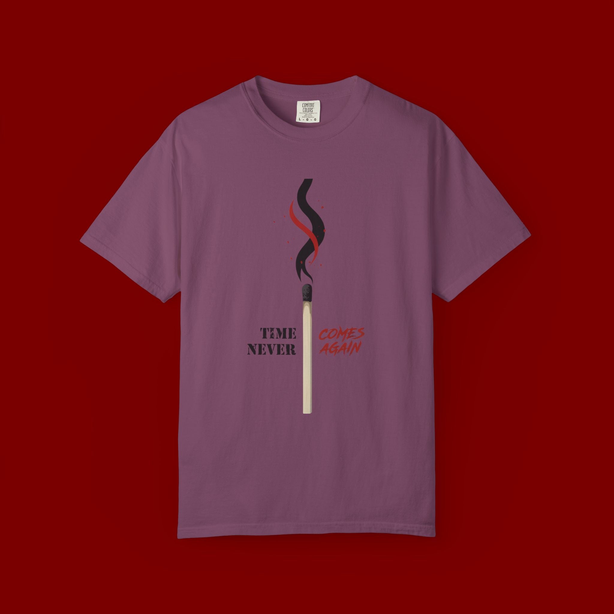 Matchstick Graphic Tee — "Time Never" Minimalist Smoky Design