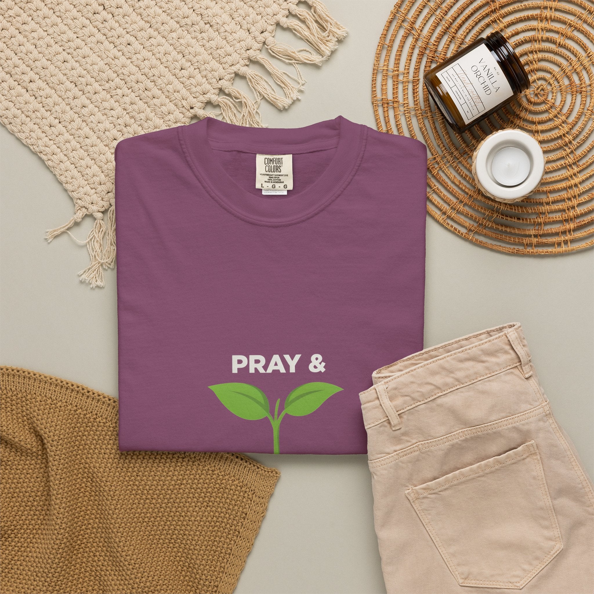 Pray & Never Give Up T-Shirt – Inspirational Faith Tee with Sprout Graphic