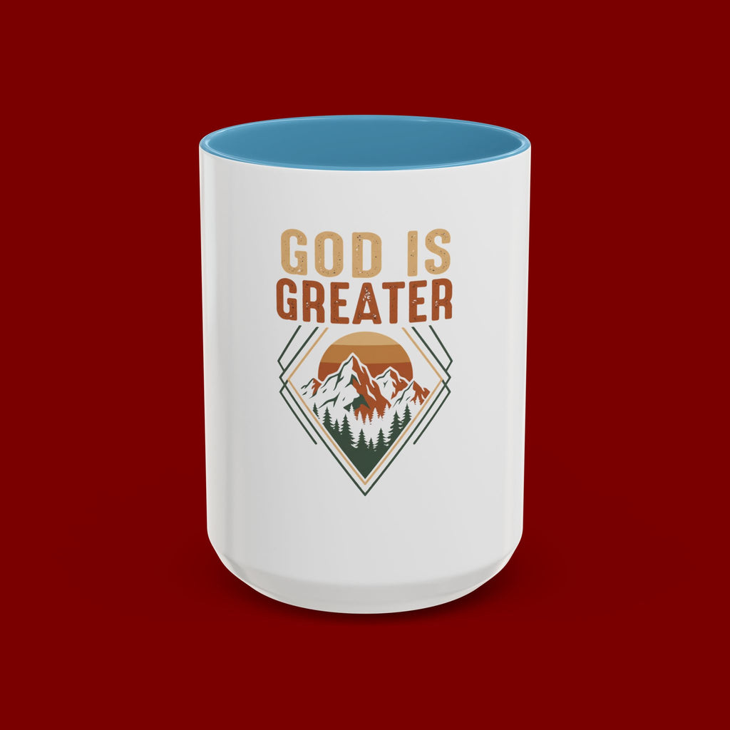 God Is Greater Mountain Coffee Mug — Inspirational Christian Accent Mug
