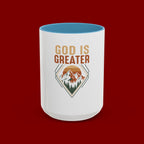 God Is Greater Mountain Coffee Mug — Inspirational Christian Accent Mug