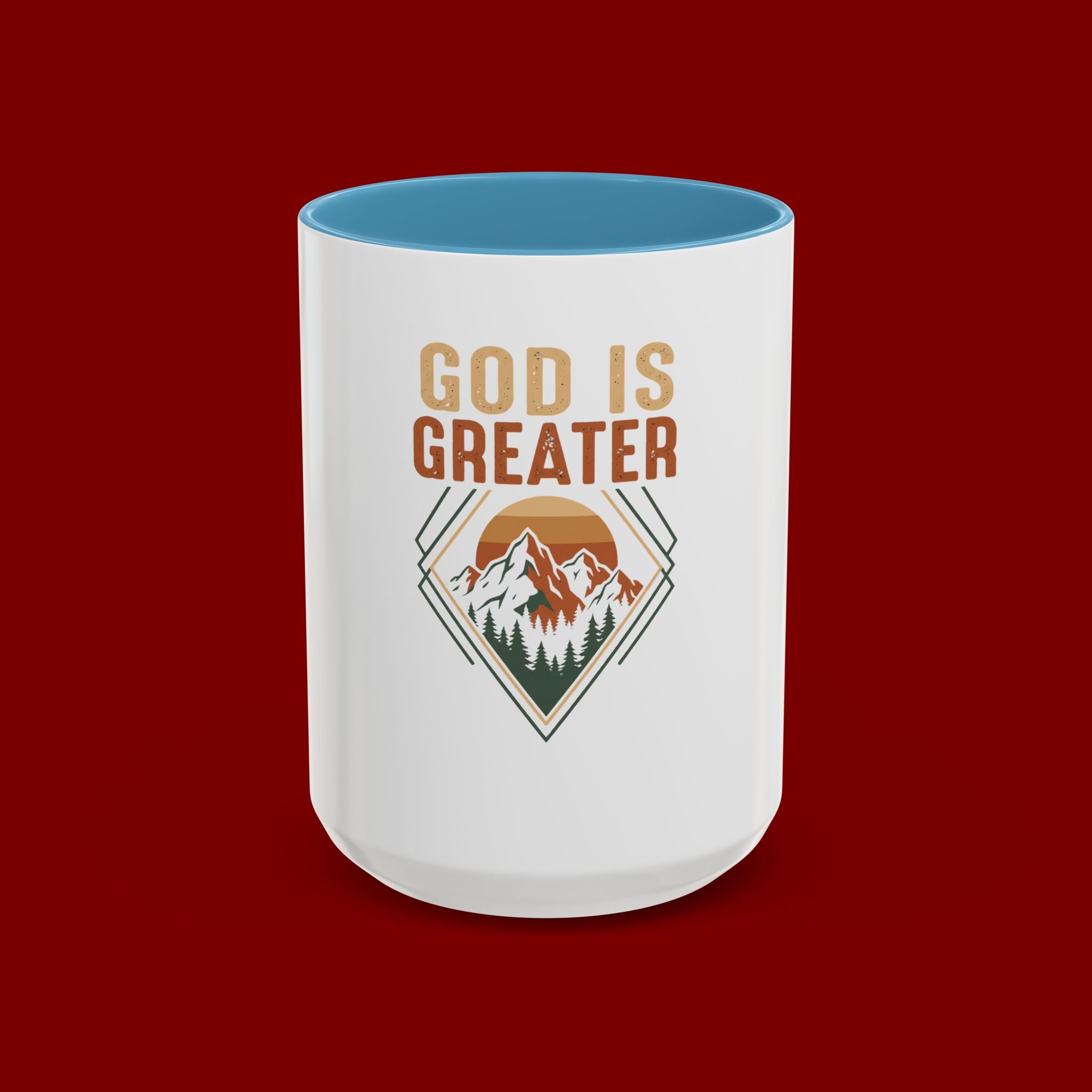 God Is Greater Mountain Coffee Mug — Inspirational Christian Accent Mug