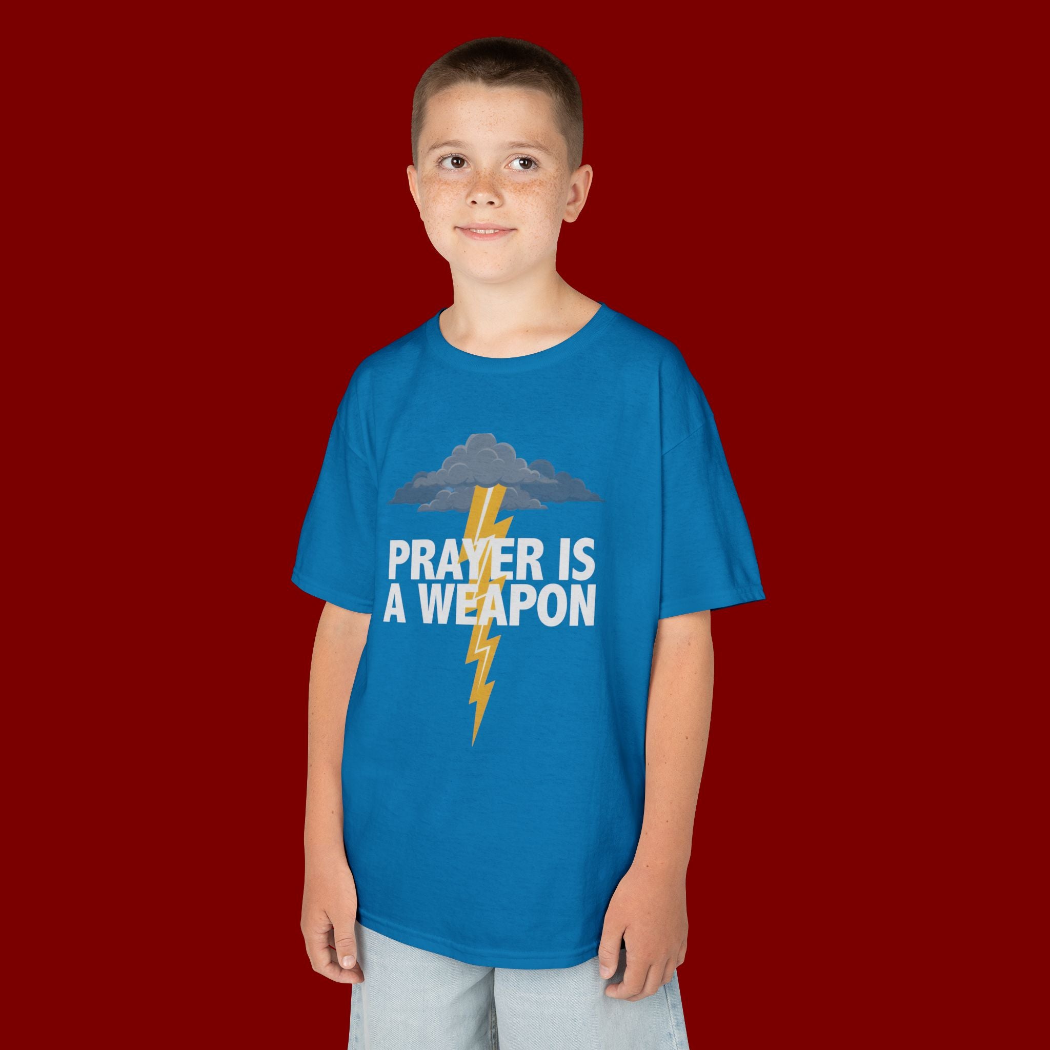 Kids Tee — "Prayer Is A Weapon" Lightning Graphic Christian Shirt