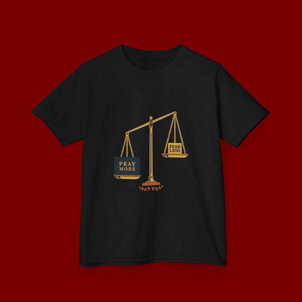 Kids Tee — Scales Design with 'Pray More' & 'Fear Less' Inspirational Graphic