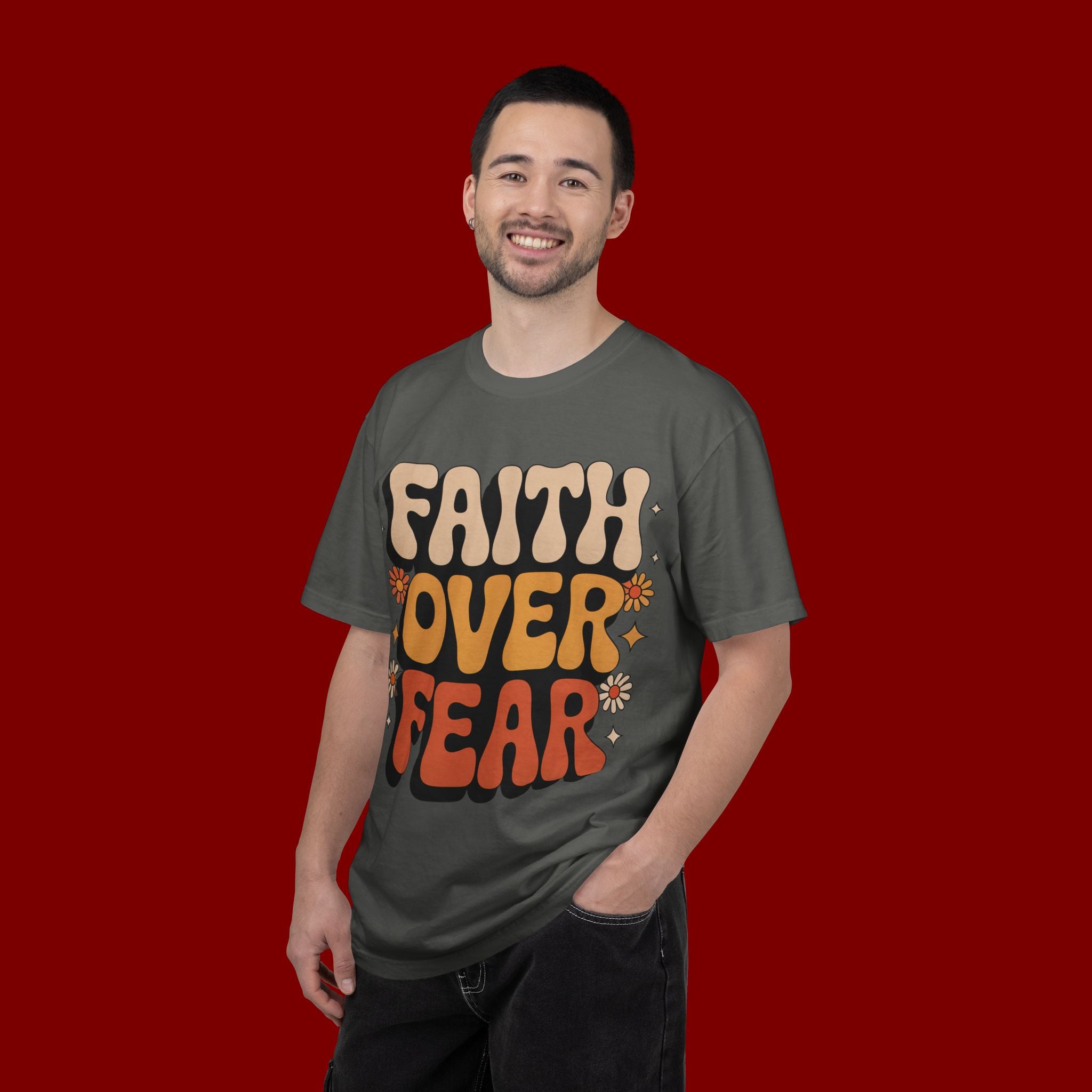 Faith Over Fear T‑Shirt — Retro Floral Inspirational Tee
