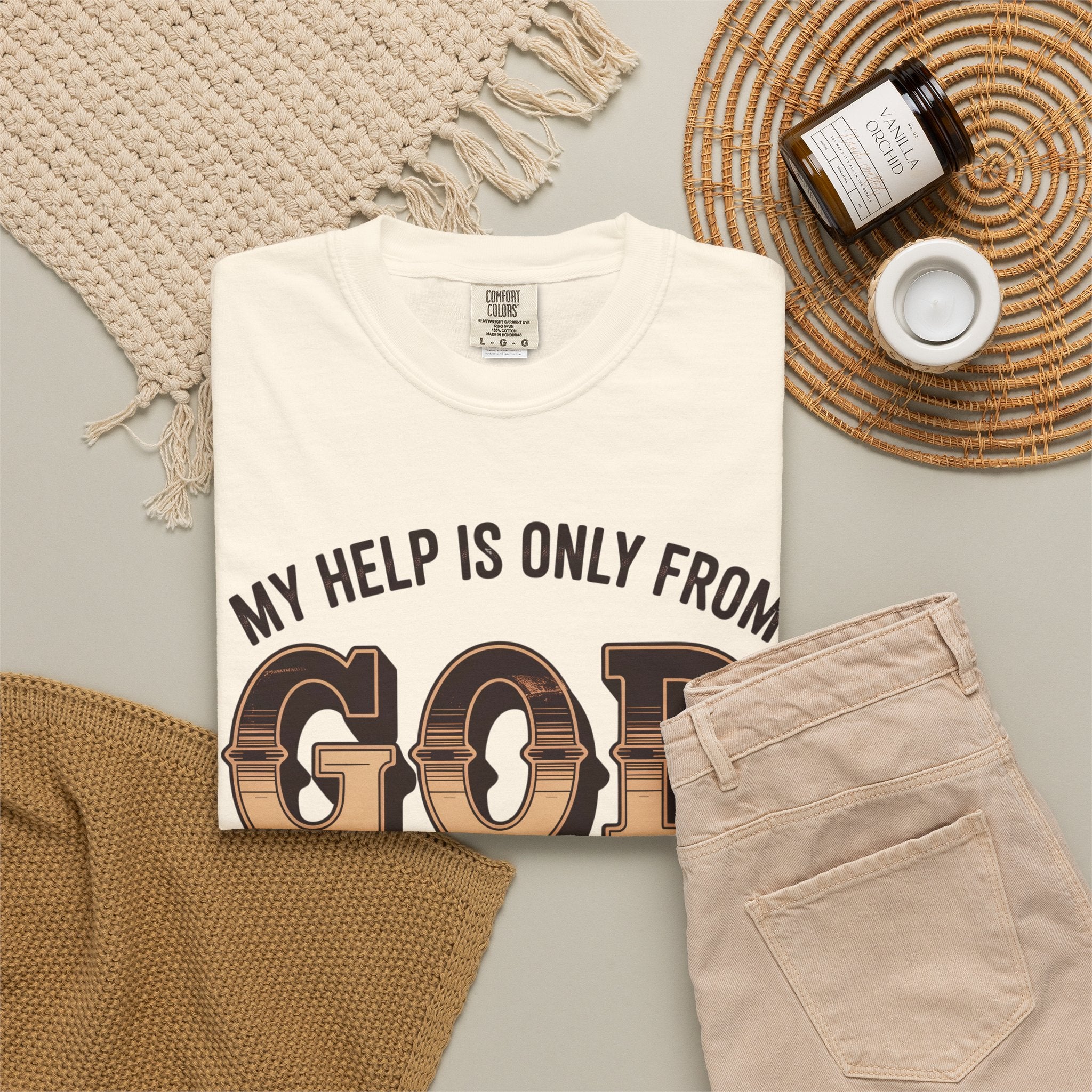 Christian T-Shirt — “My Help Is Only From God, The Creator of Heavens & Earth” Retro Faith Tee