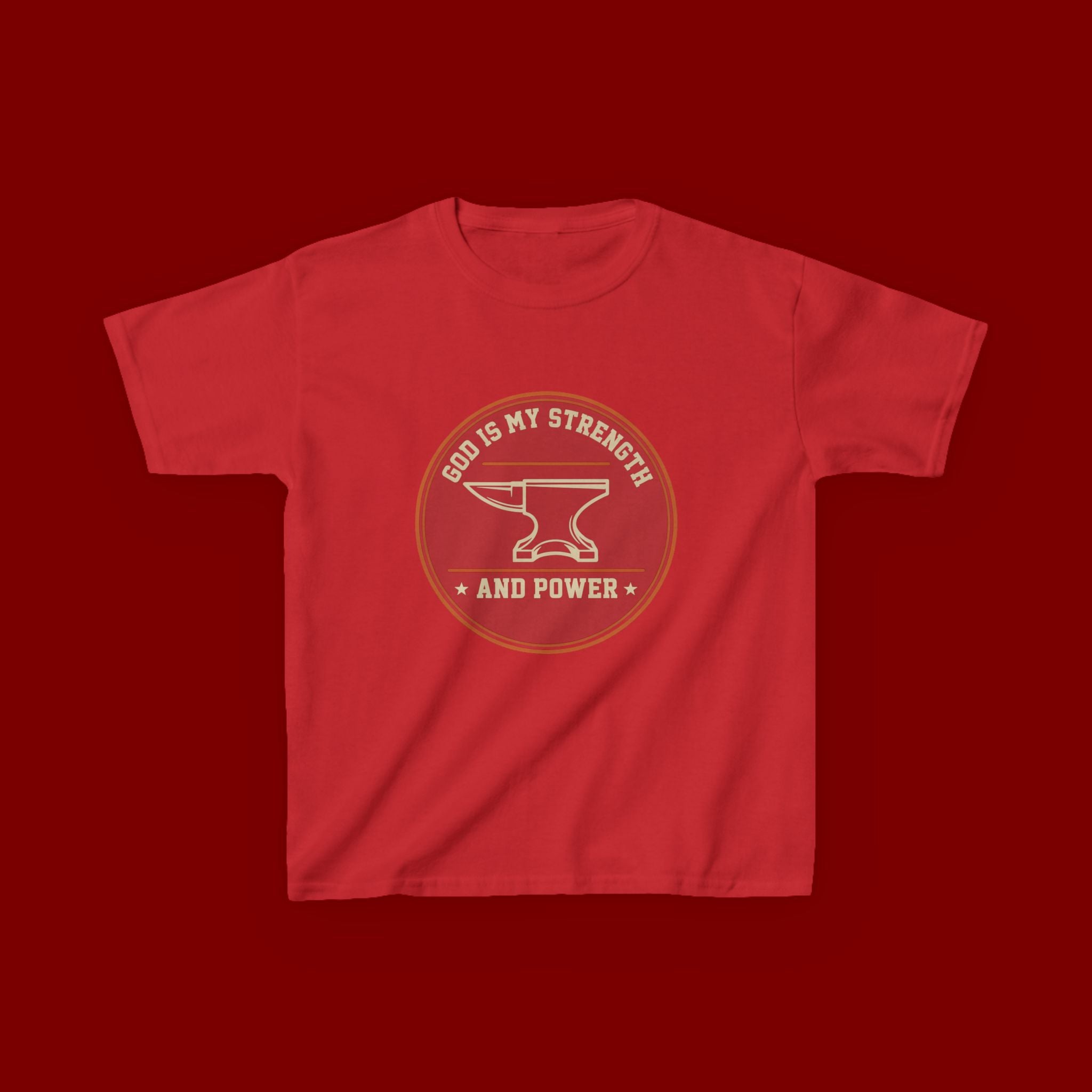 Kids Tee — "God Is My Strength and Power" Anvil & Anvil-Forge Christian Youth Shirt