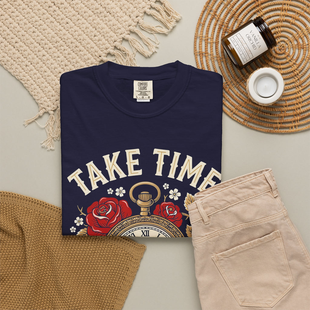 Take Time to Pray Pocket Watch T-Shirt — Faith-Based Floral Christian Tee