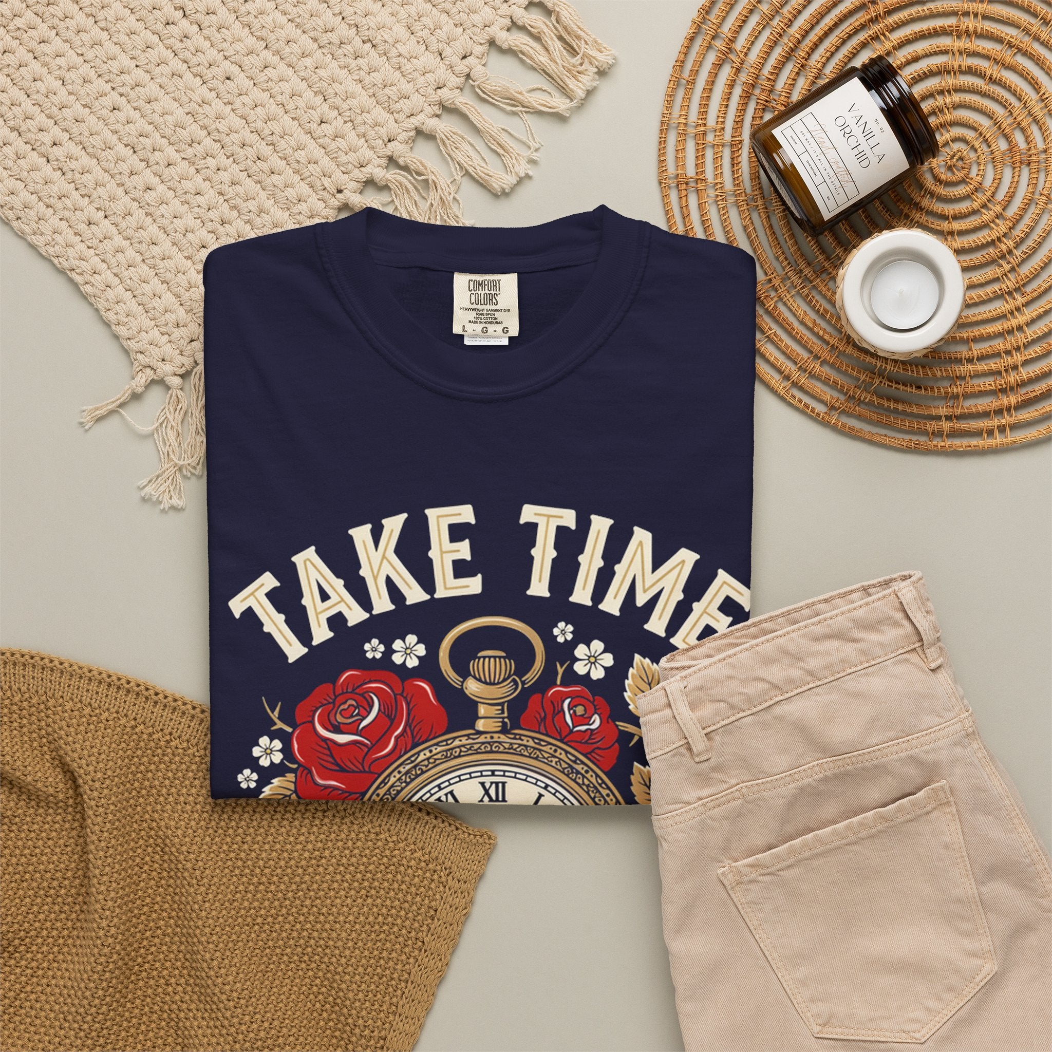 Take Time to Pray Pocket Watch T-Shirt — Faith-Based Floral Christian Tee