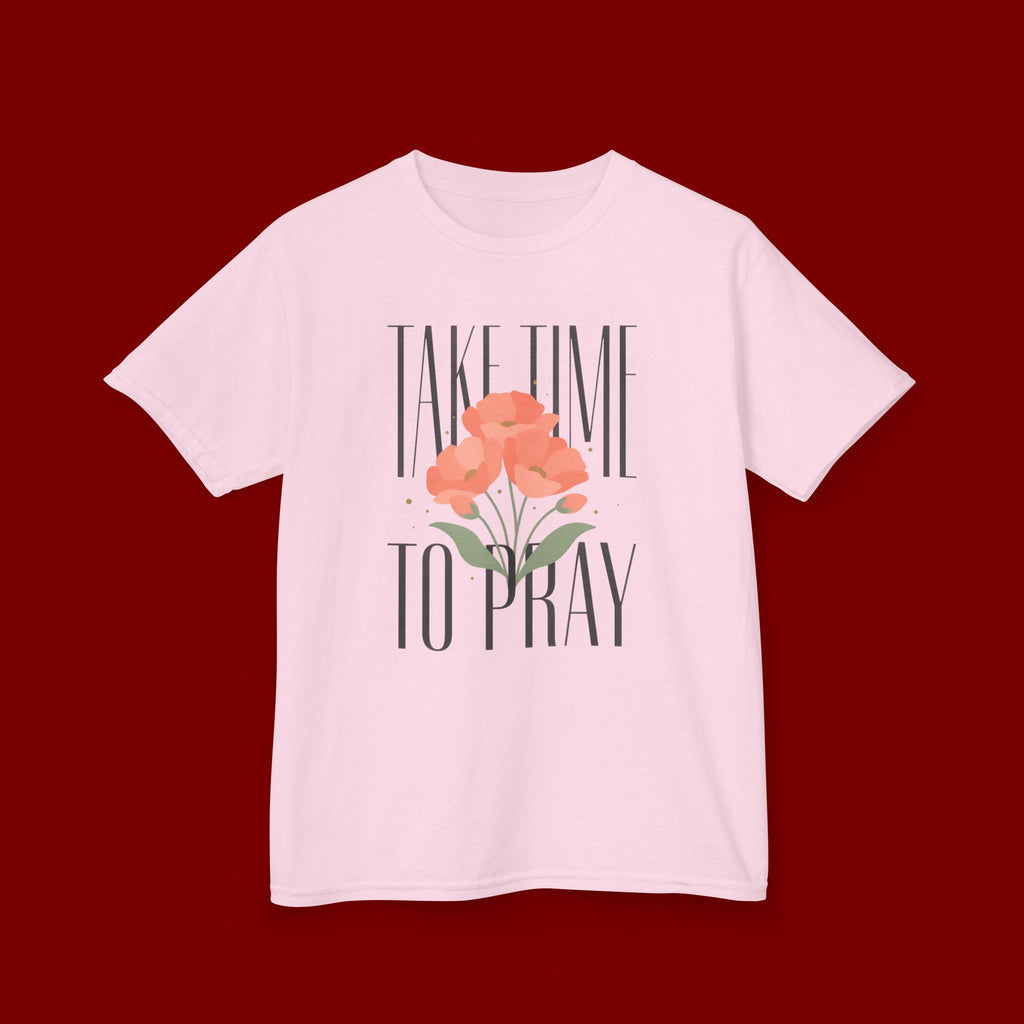 Kids Tee — "Take Time to Pray" Floral Christian Shirt