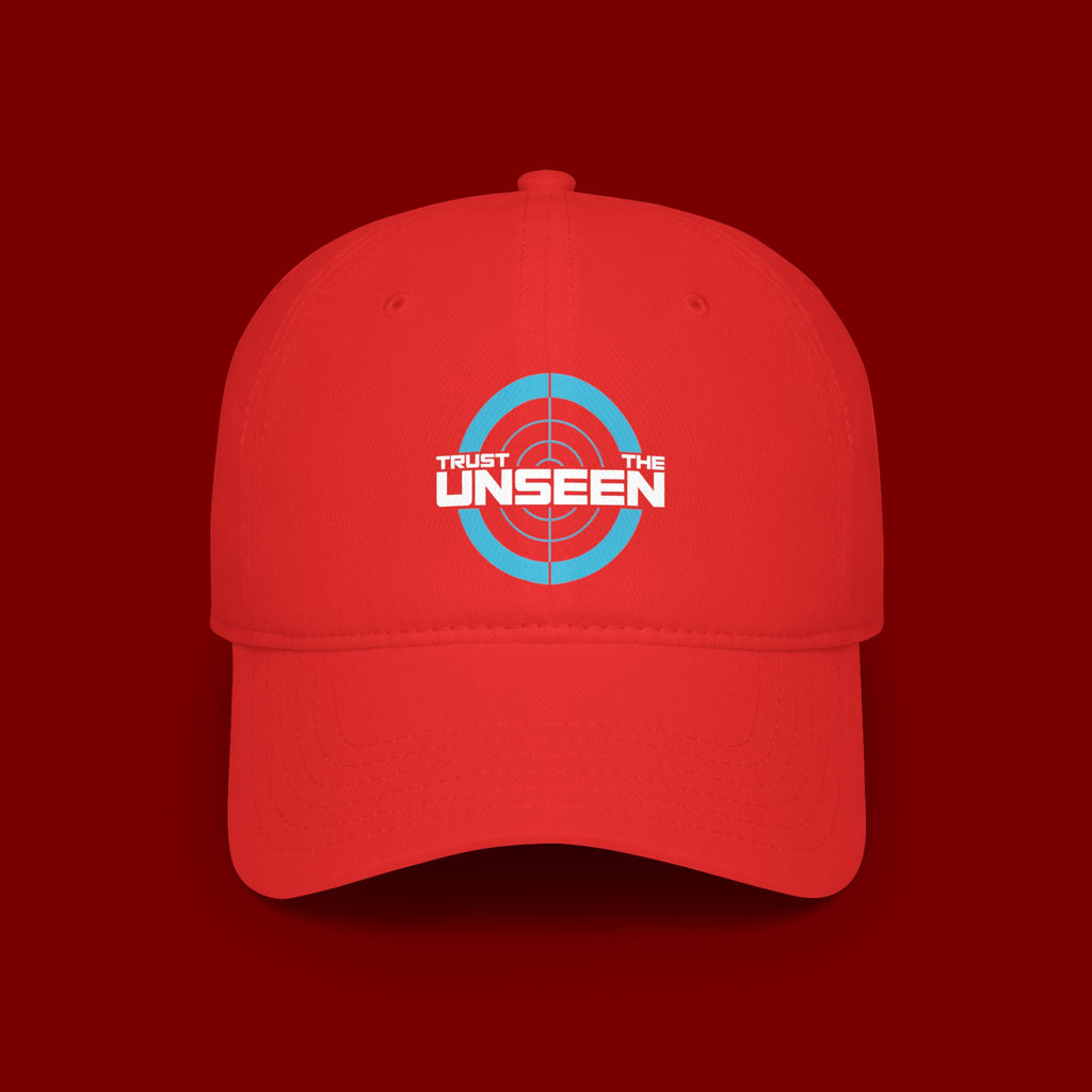 Trust The Unseen Target Logo Baseball Cap — Low Profile Red Hat