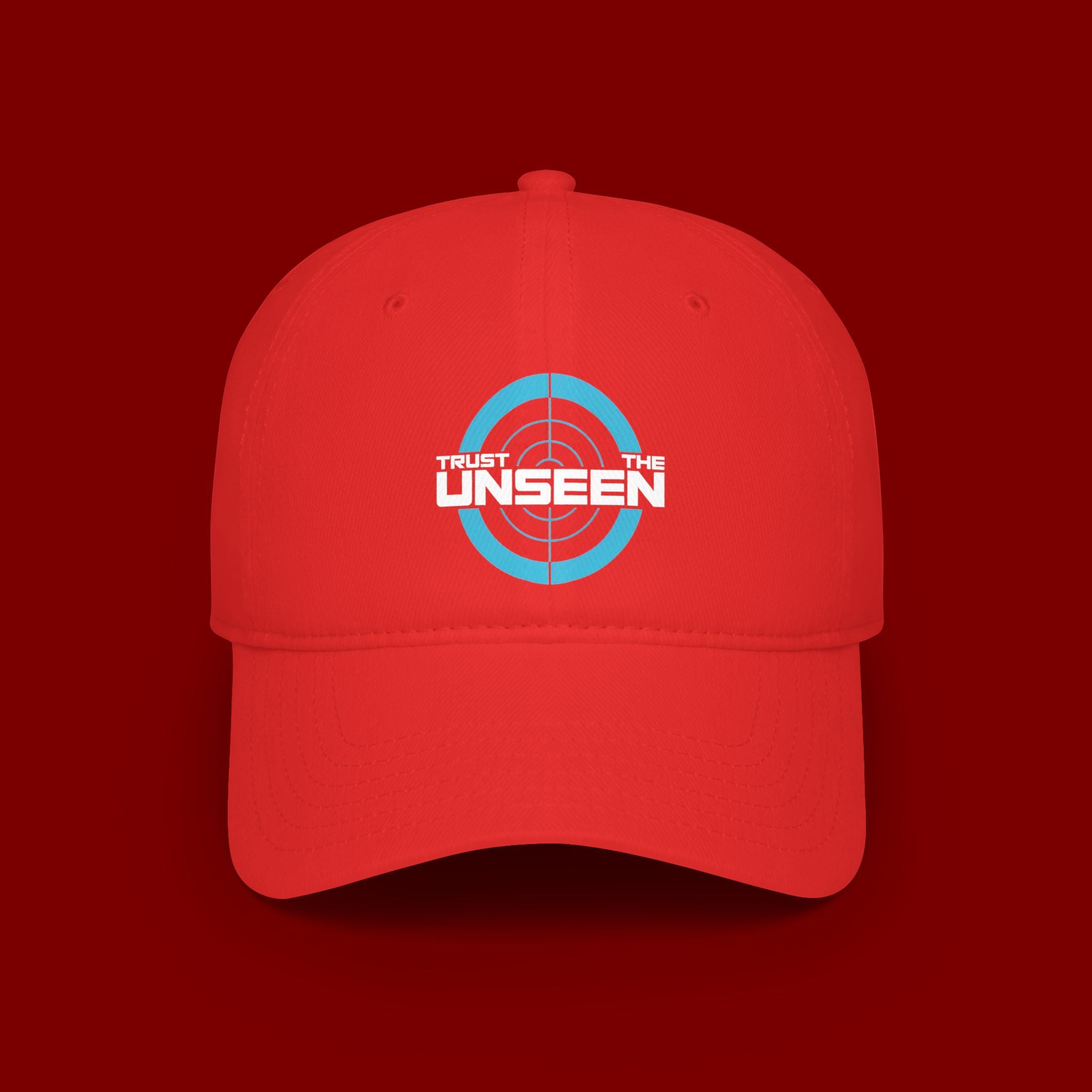 Trust The Unseen Target Logo Baseball Cap — Low Profile Red Hat