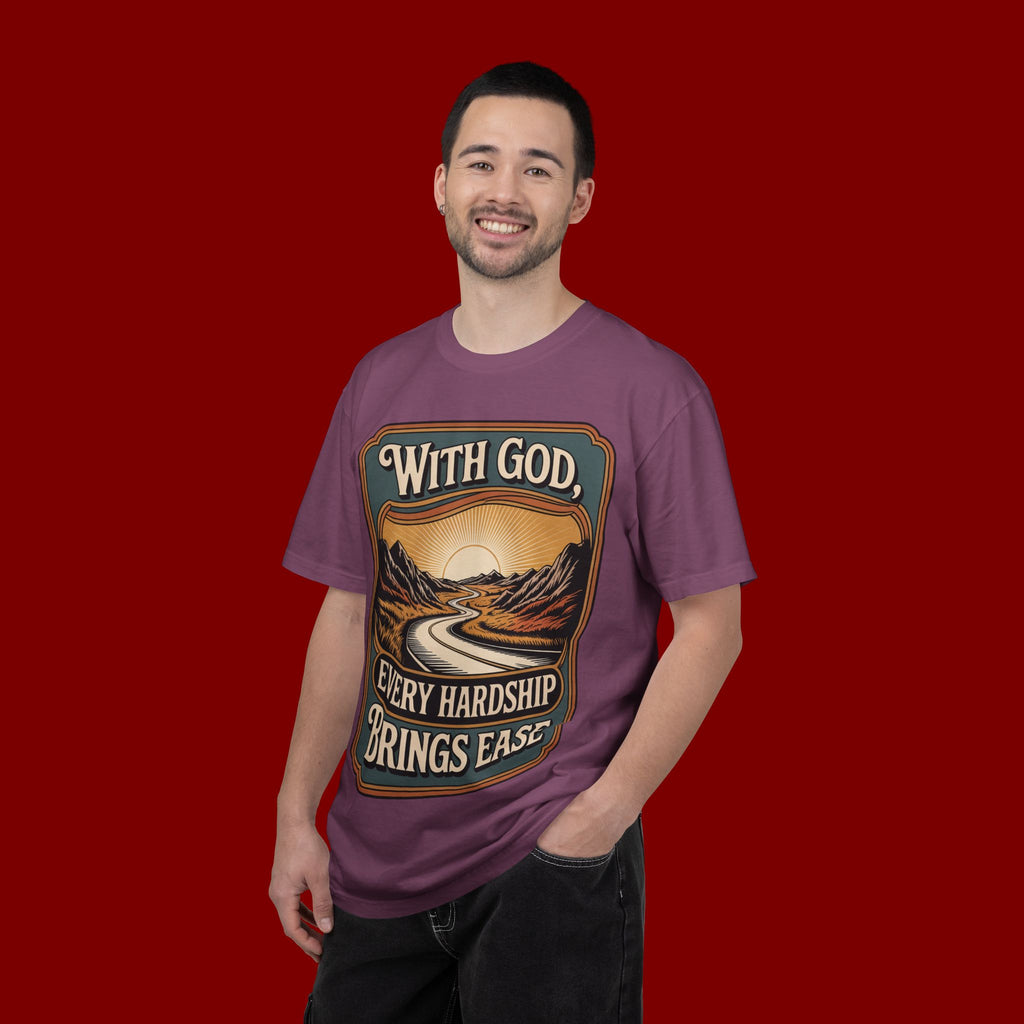 Inspirational Graphic T-Shirt — "With God, Every Hardship Brings Ease"
