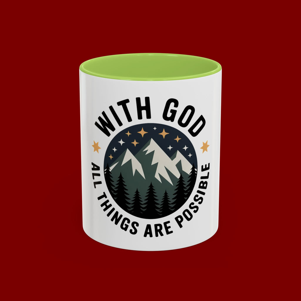 With God All Things Are Possible Accent Coffee Mug — Inspirational Faith Mountain Mug (11/15oz)