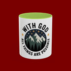 With God All Things Are Possible Accent Coffee Mug — Inspirational Faith Mountain Mug (11/15oz)