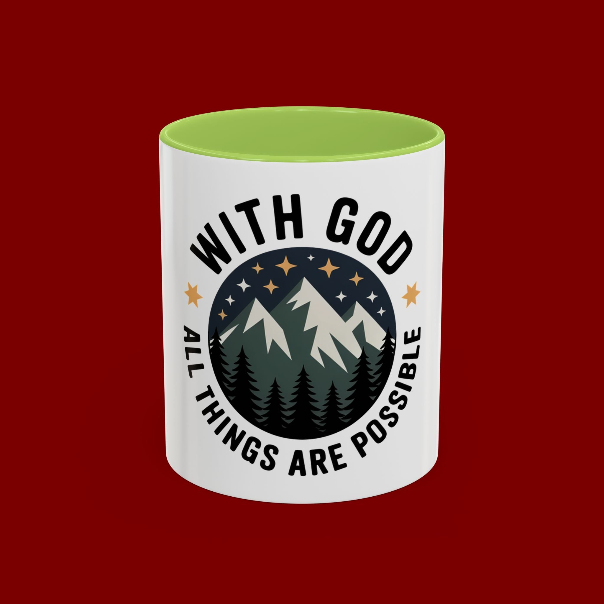With God All Things Are Possible Accent Coffee Mug — Inspirational Faith Mountain Mug (11/15oz)