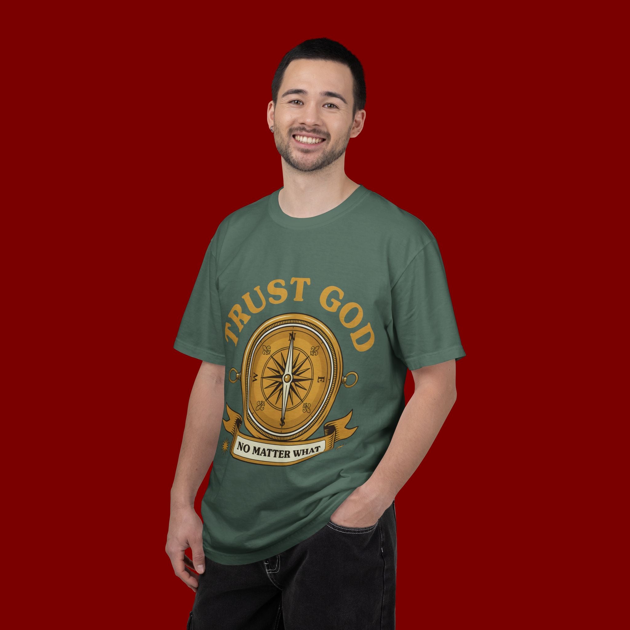 Trust God Compass T-Shirt — "Trust God No Matter What" Christian Faith Tee