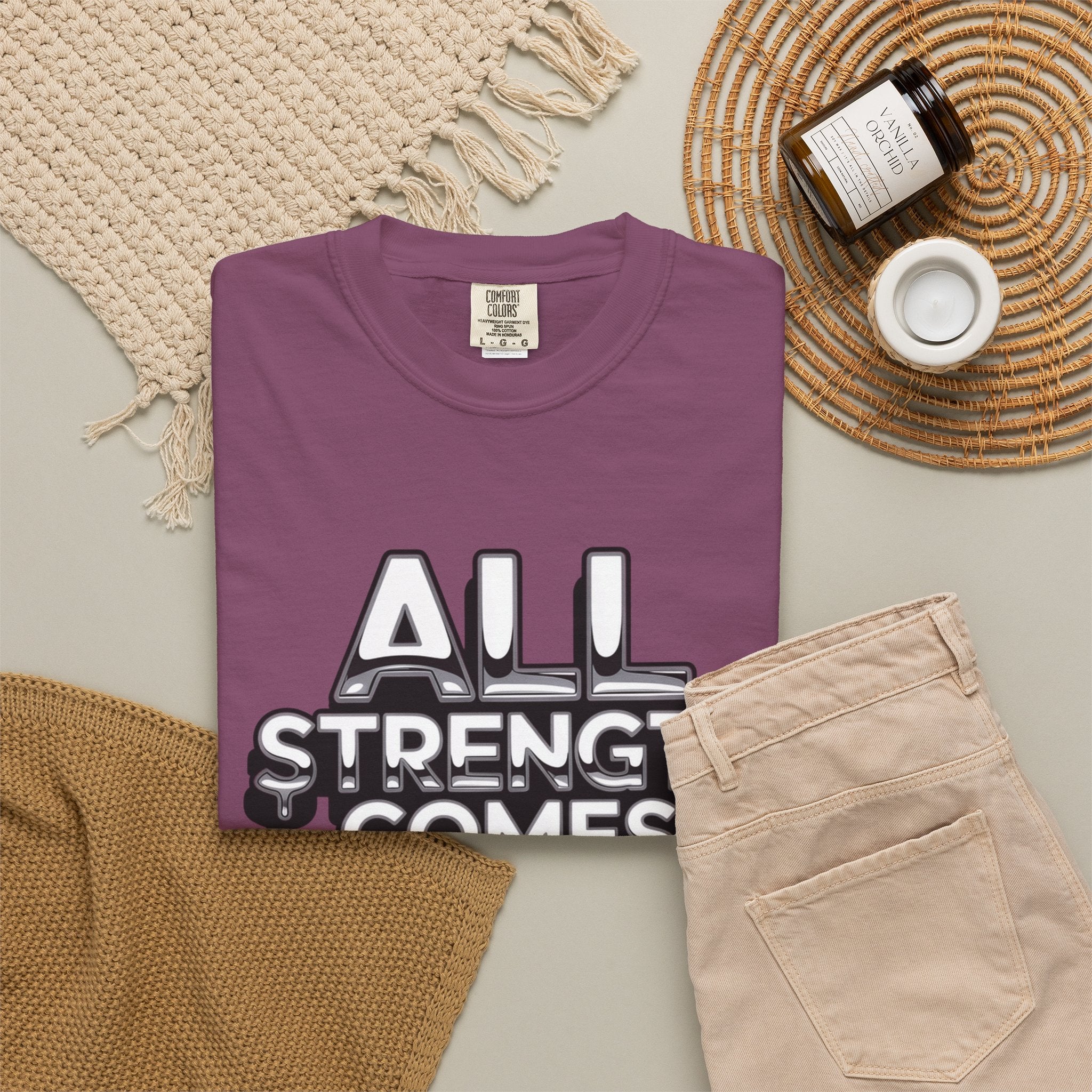 All Strength Comes From God T-Shirt — Christian Faith Graphic Tee