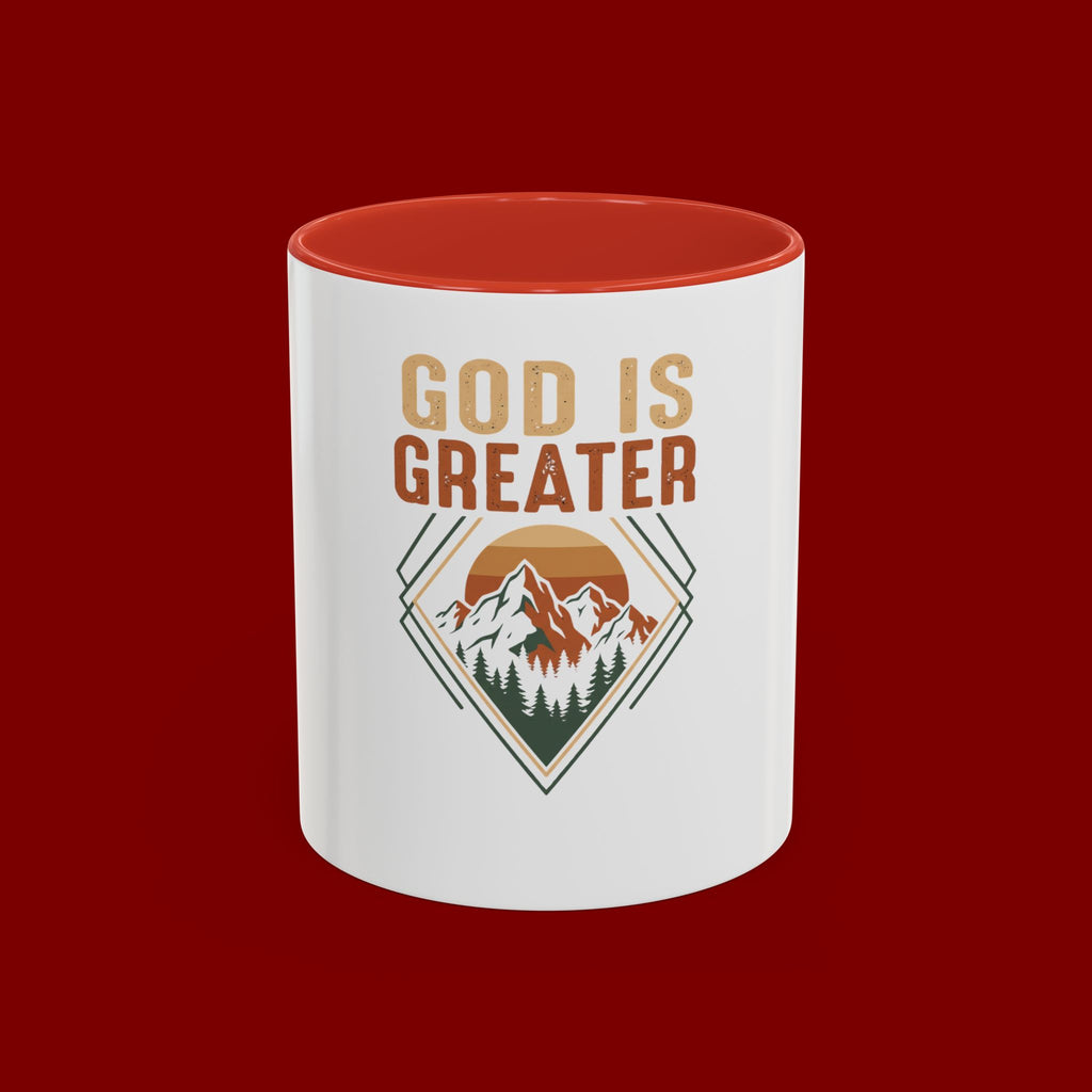 God Is Greater Mountain Coffee Mug — Inspirational Christian Accent Mug