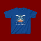Kids Tee — “When God Steps In, Miracles Happen” Wave Heart Faith Shirt