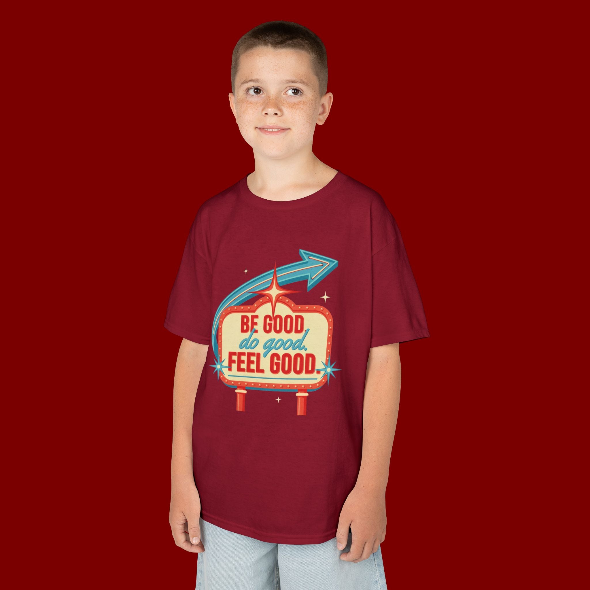 Kids Tee — Retro 'Be Good, Do Good, Feel Good' Positive Message Shirt