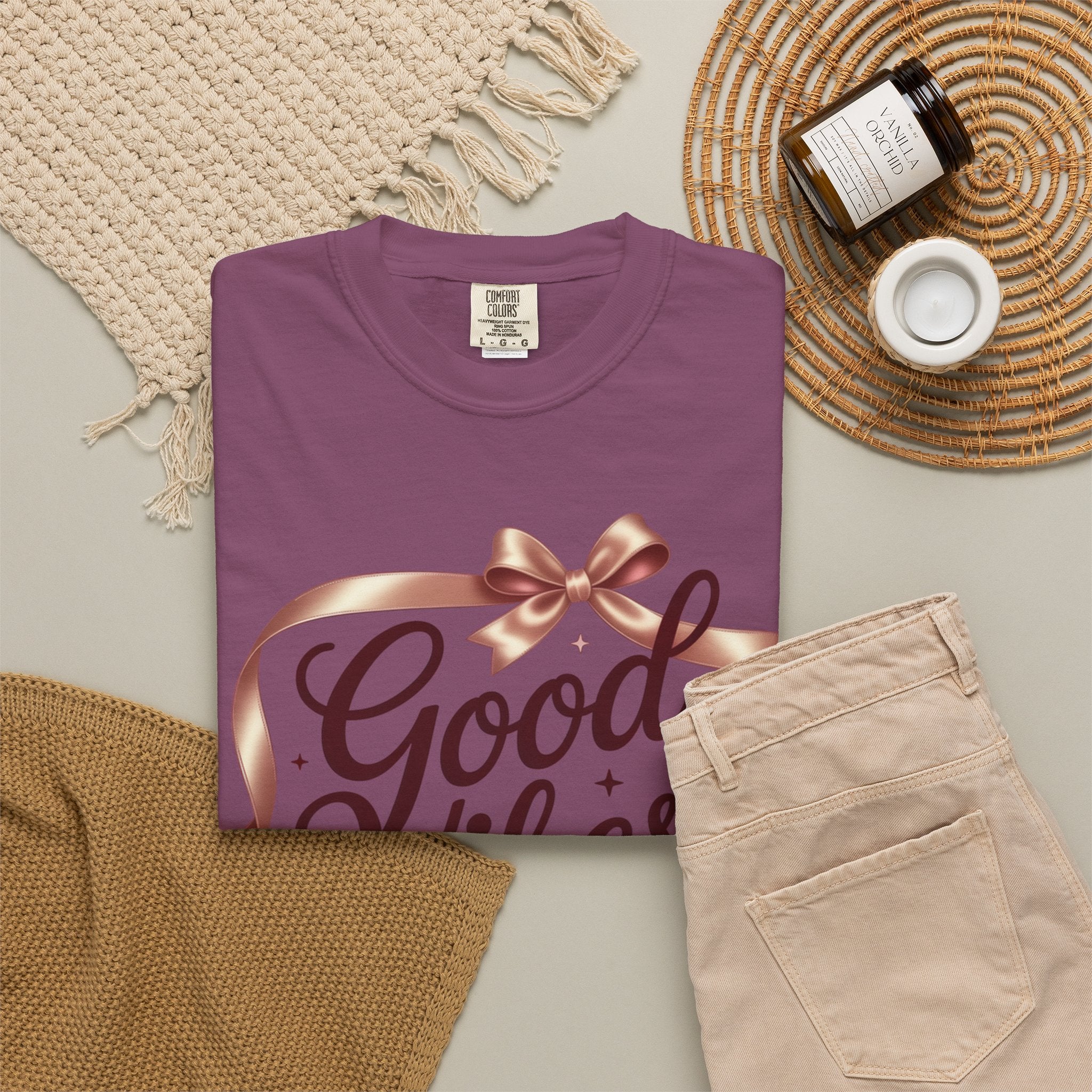 Good Vibes Only T-Shirt — Positive Message Graphic Tee with Ribbon Design