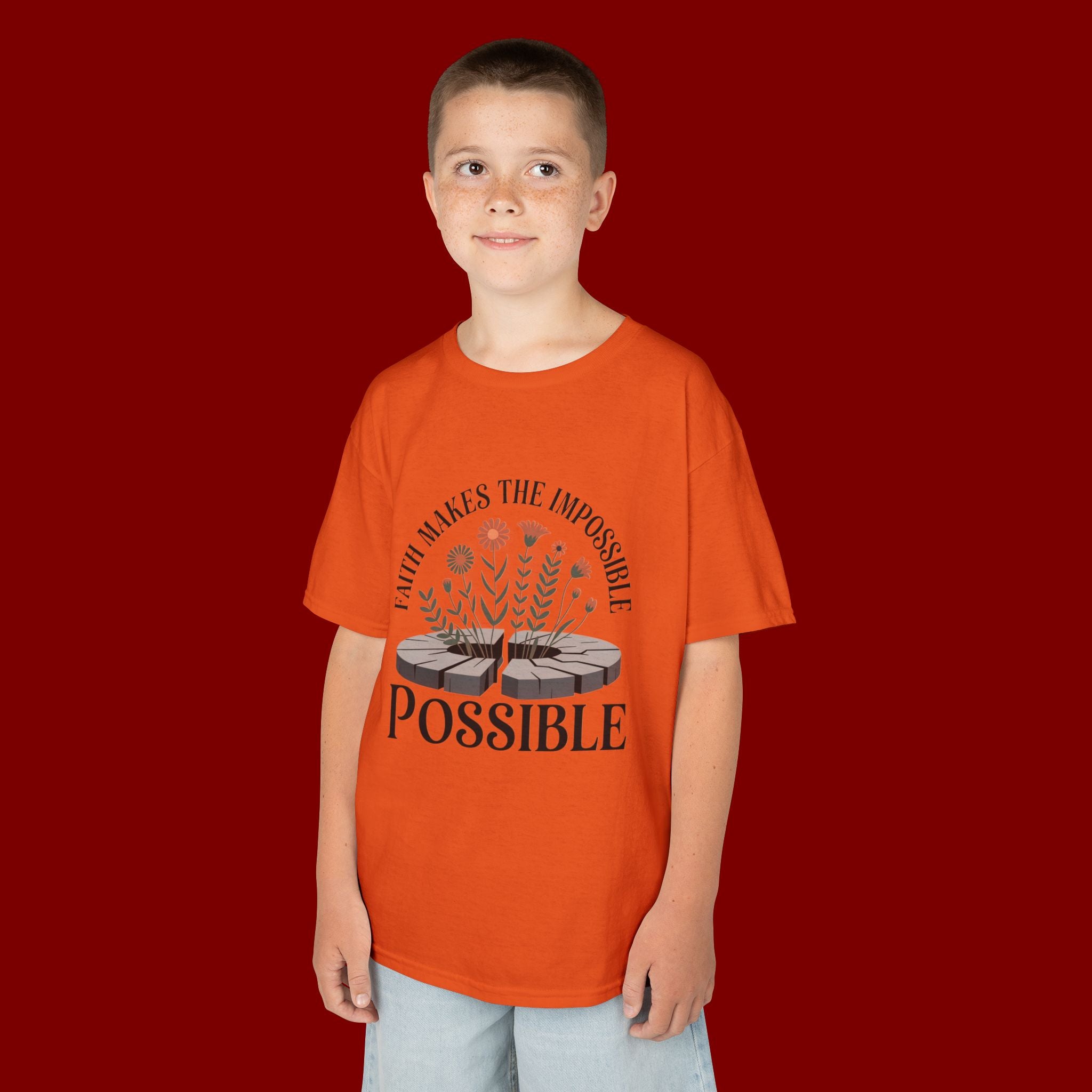 Kids Tee — “Faith Makes the Impossible Possible” Floral Inspirational Shirt