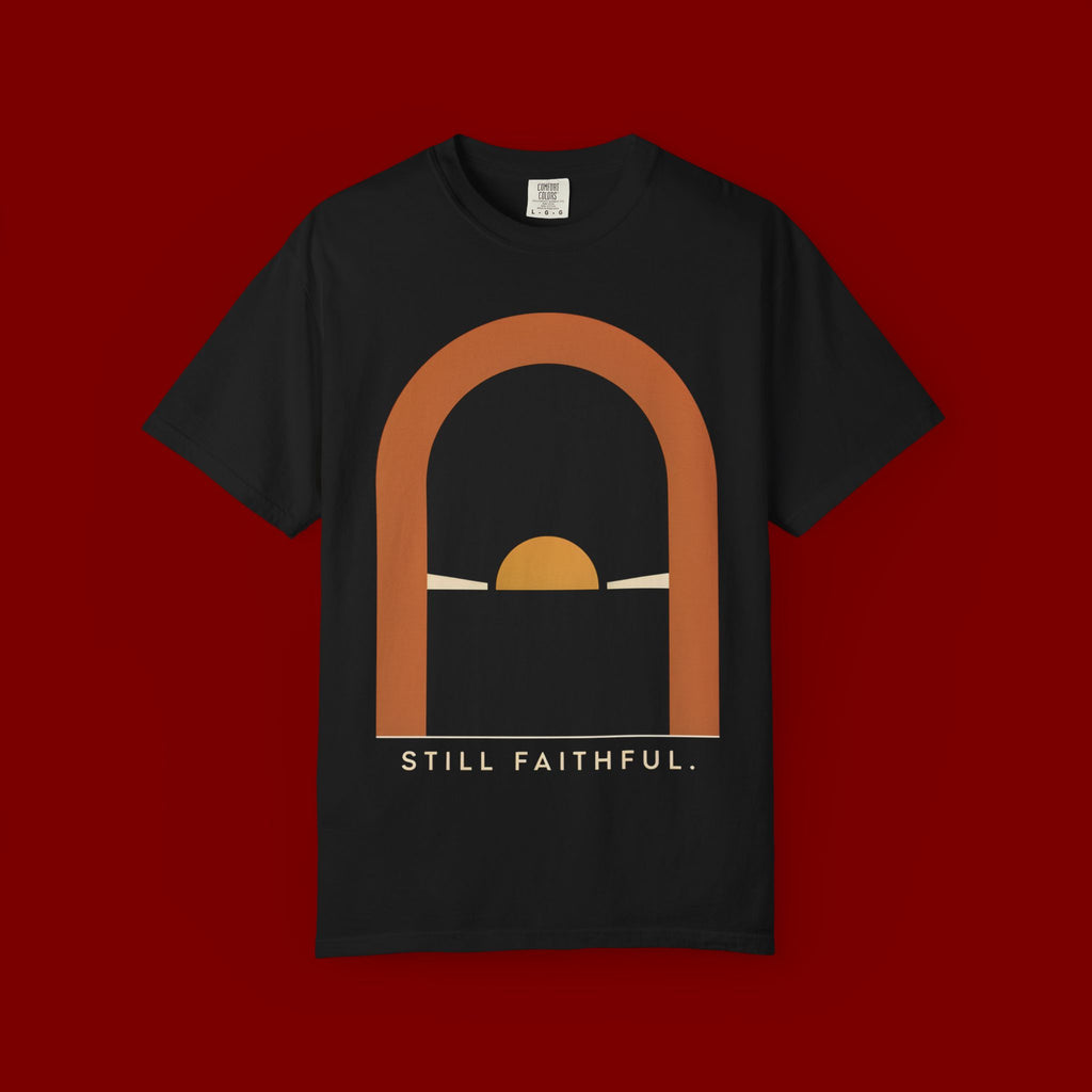Still Faithful Sunset T-Shirt — Minimal Christian Graphic Tee