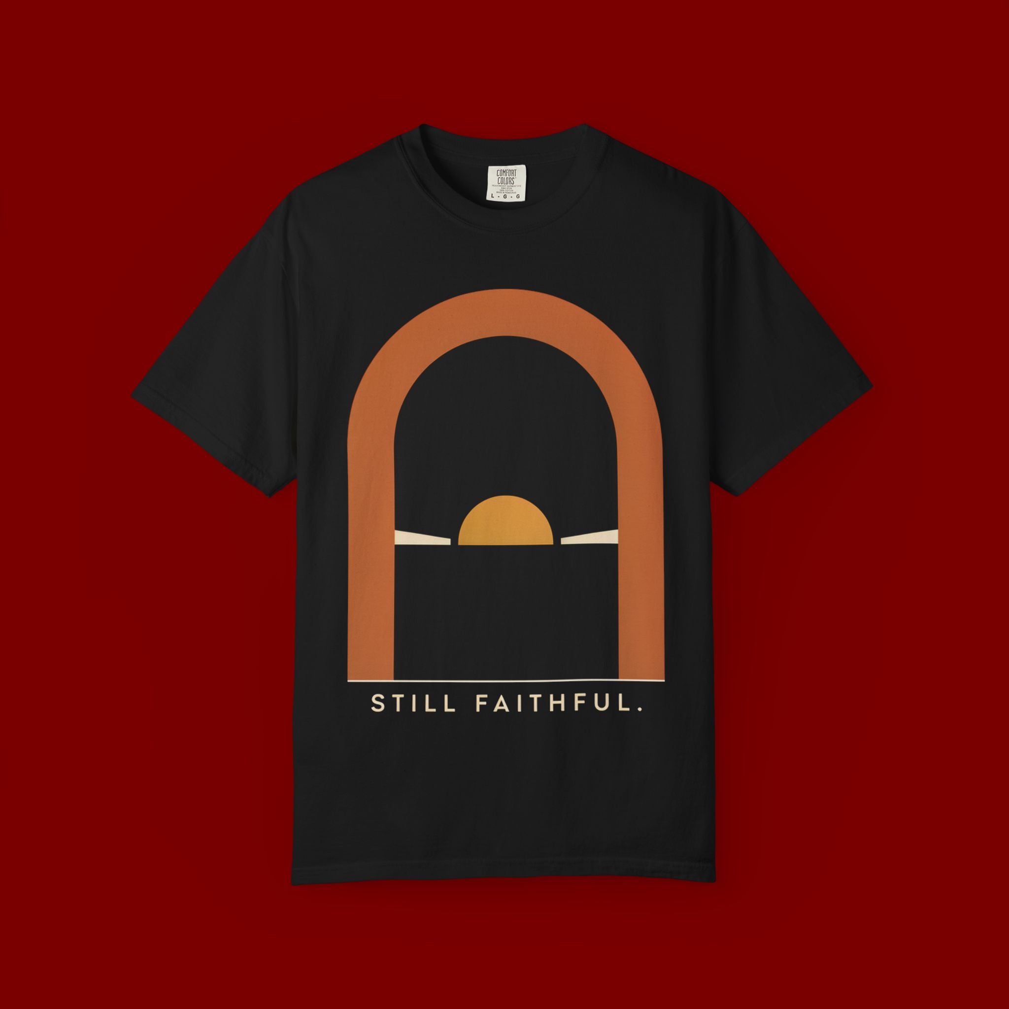 Still Faithful Sunset T-Shirt — Minimal Christian Graphic Tee