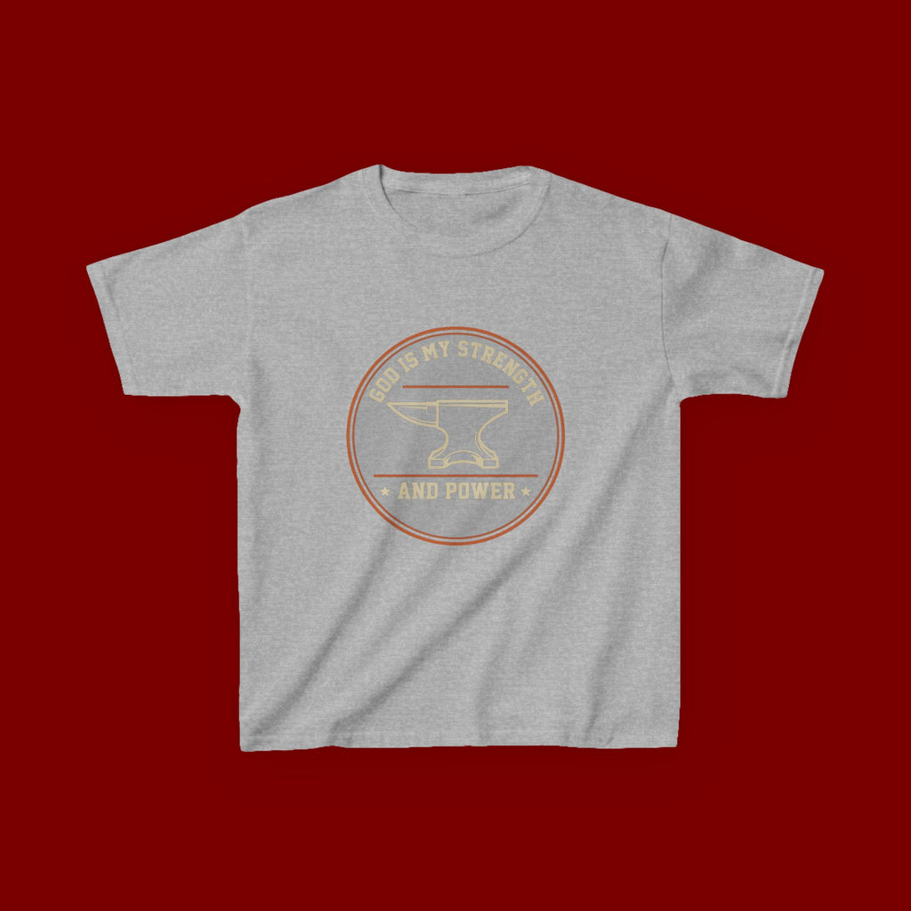 Kids Tee — "God Is My Strength and Power" Anvil & Anvil-Forge Christian Youth Shirt