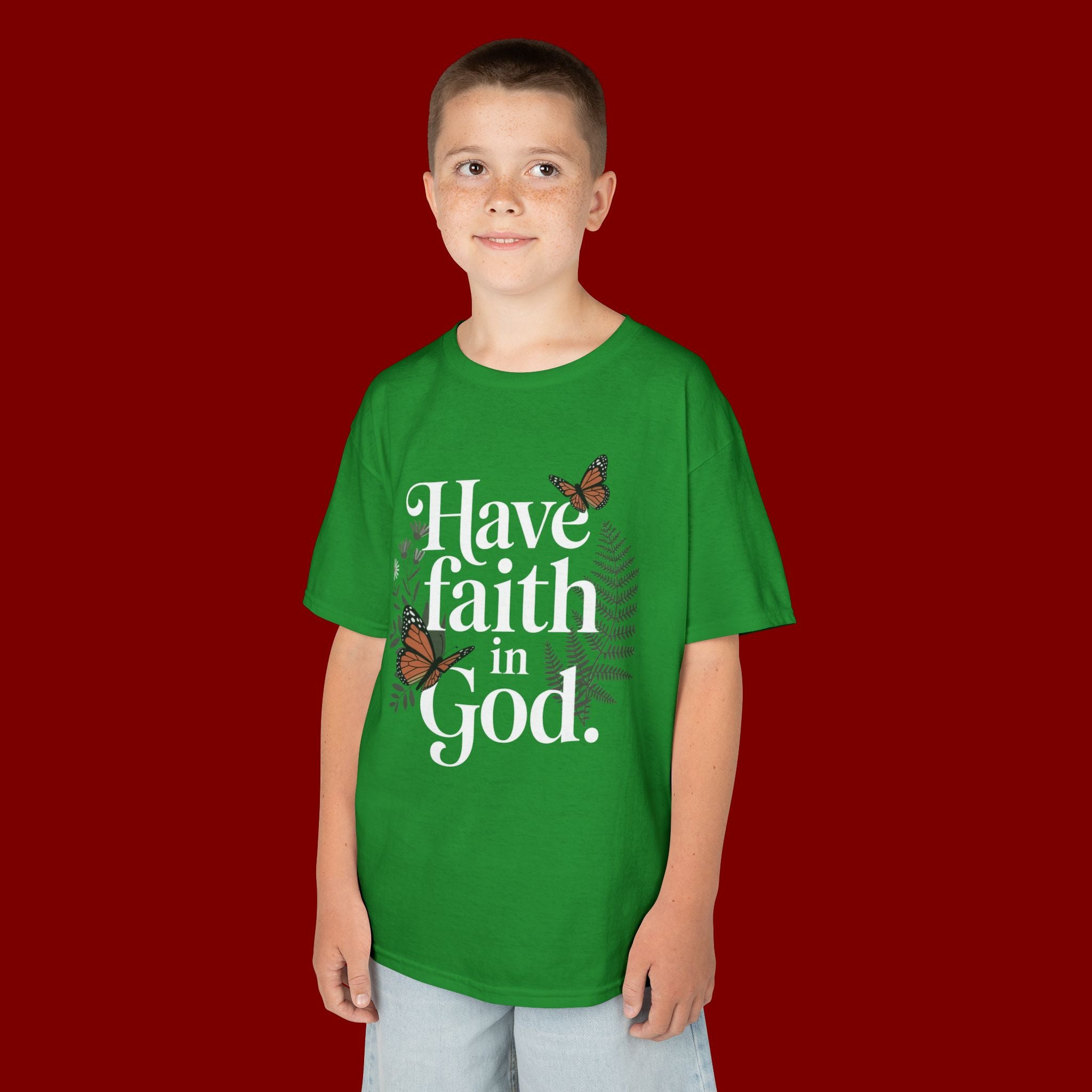 Kids Tee — "Have Faith in God" Floral Christian Youth T‑Shirt