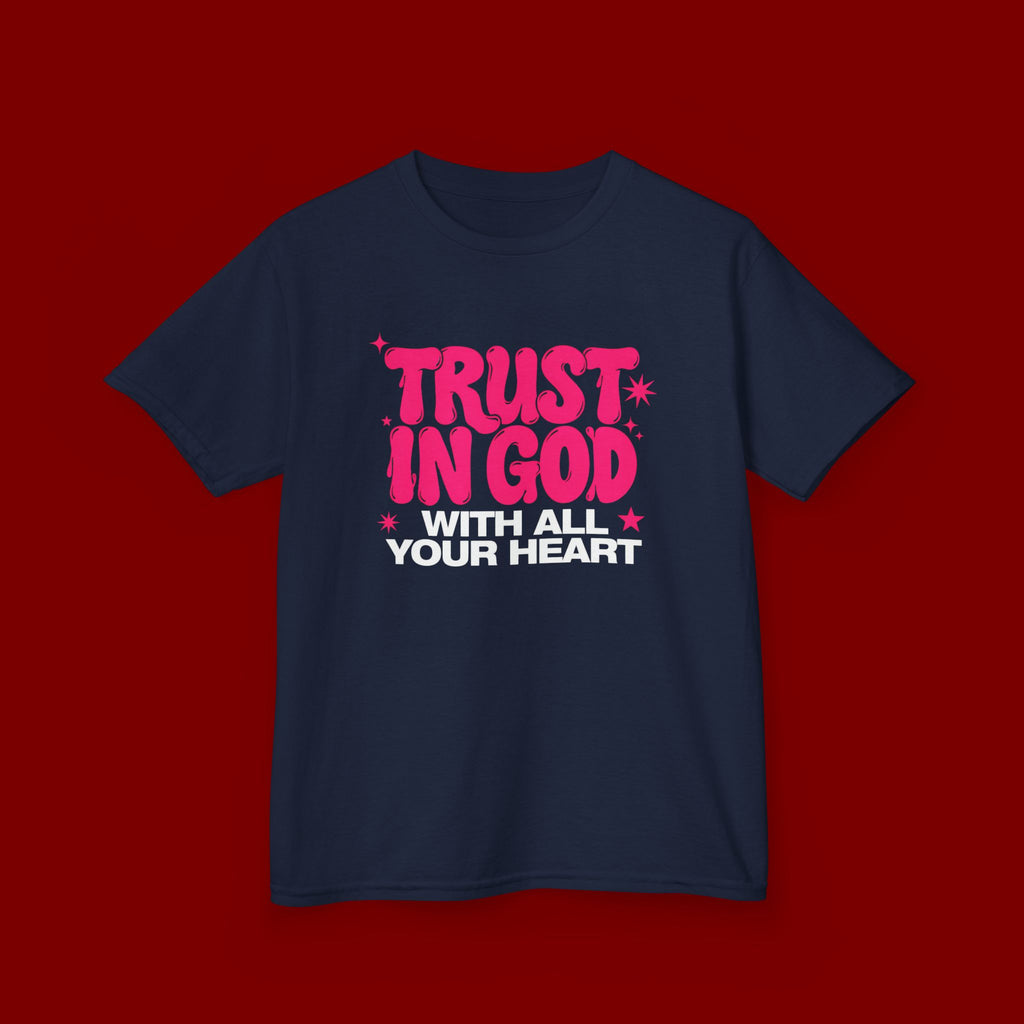 Kids Tee — "Trust in God" Pink Faith Graphic Shirt