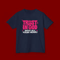 Kids Tee — "Trust in God" Pink Faith Graphic Shirt