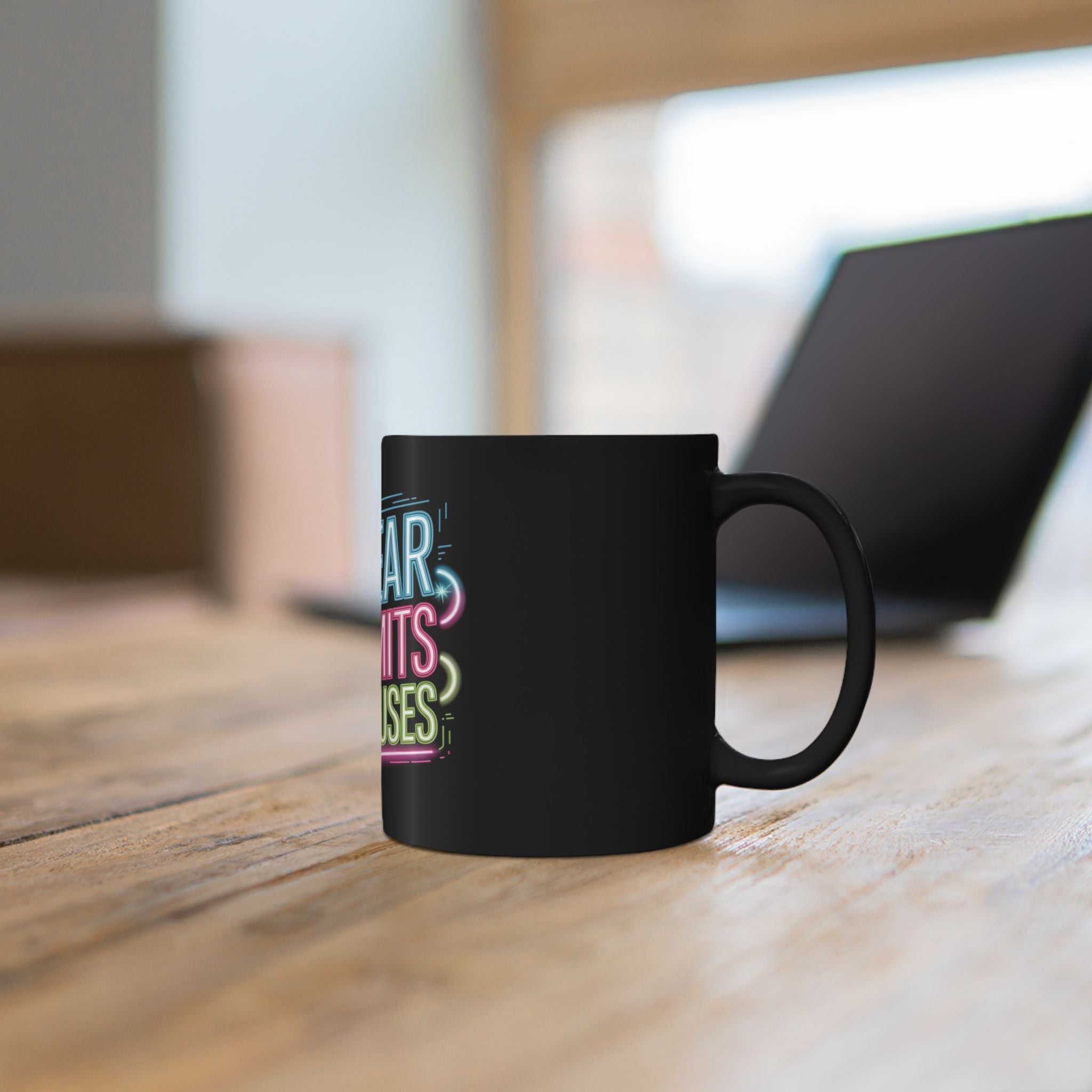 Motivational Mug — "No Fear, No Limits, No Excuses" Neon Coffee Cup