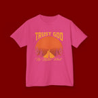 Kids Tee — "Trust God No Matter What" Sunset Camping Graphic