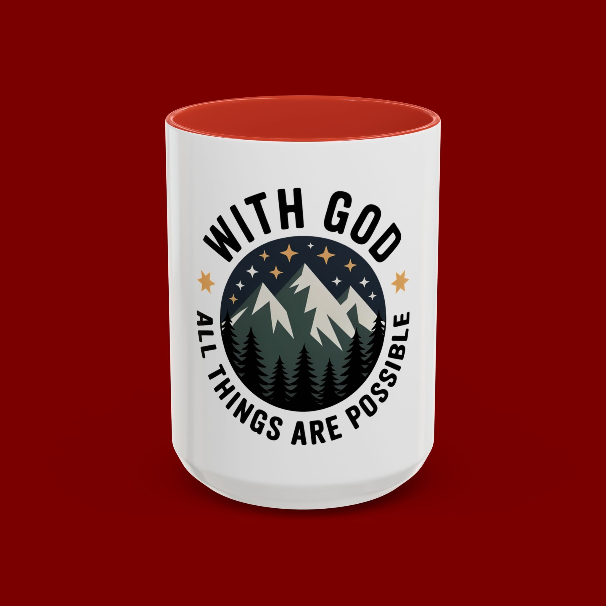 With God All Things Are Possible Accent Coffee Mug — Inspirational Faith Mountain Mug (11/15oz)