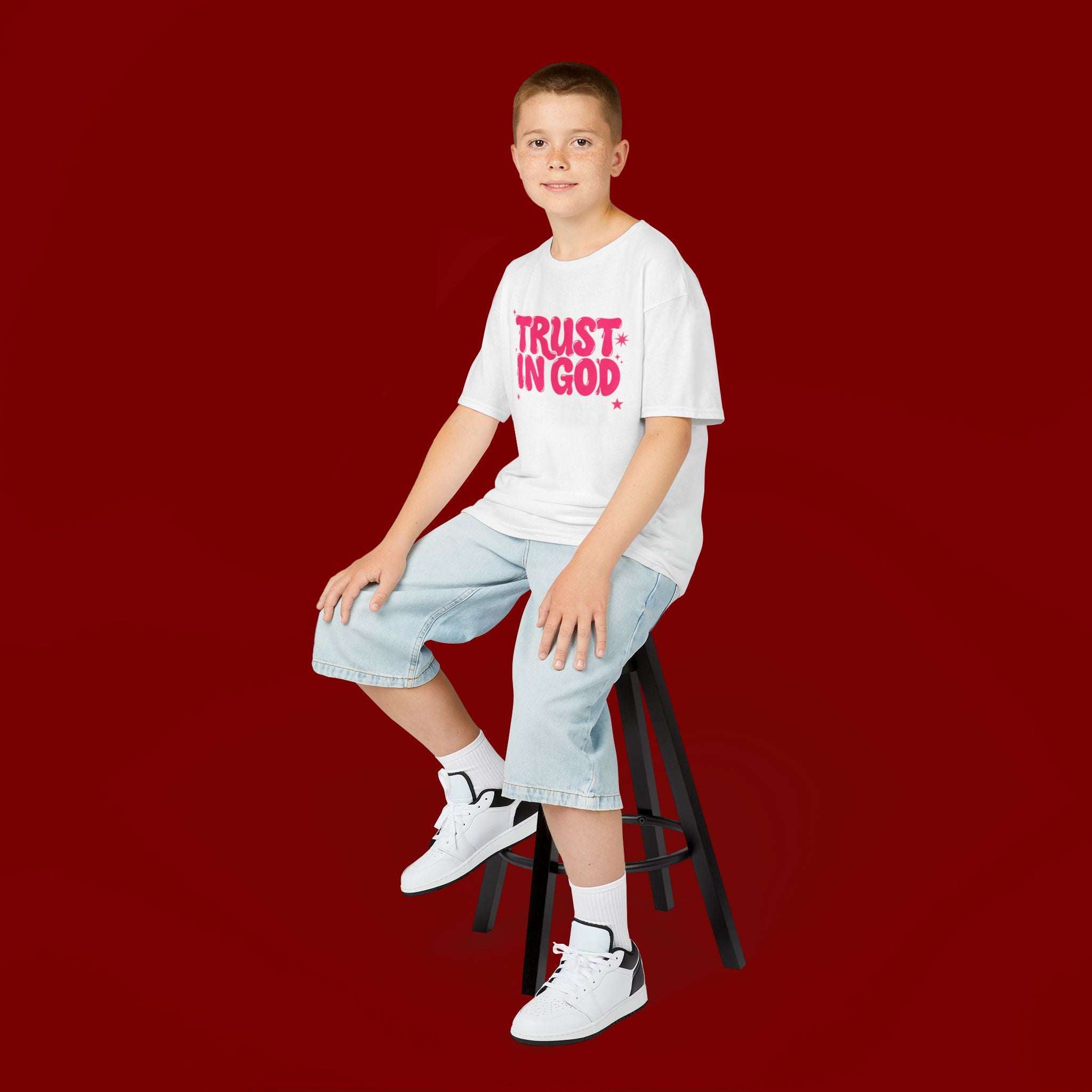 Kids Tee — "Trust in God" Pink Faith Graphic Shirt