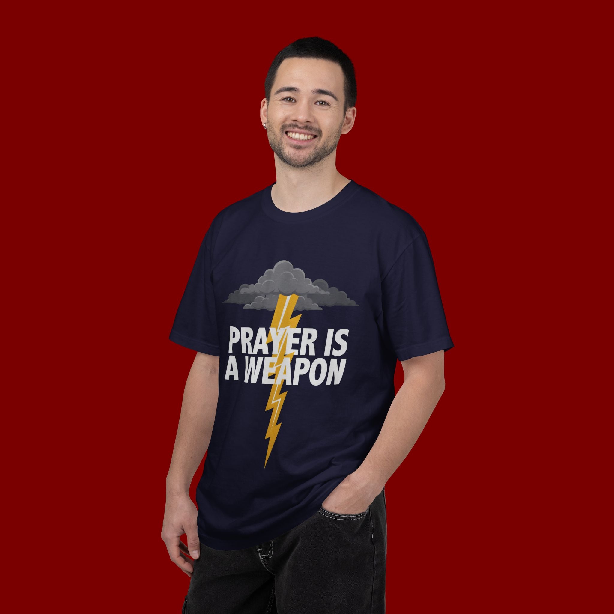 Prayer Is a Weapon T-Shirt — Christian Faith Lightning Graphic Tee