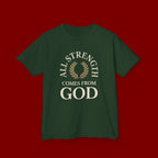 Kids T-Shirt – "All Strength Comes From God" Faith Tee for Boys & Girls
