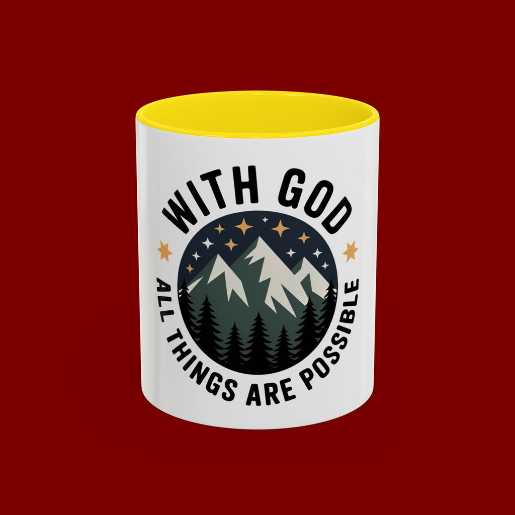 With God All Things Are Possible Accent Coffee Mug — Inspirational Faith Mountain Mug (11/15oz)