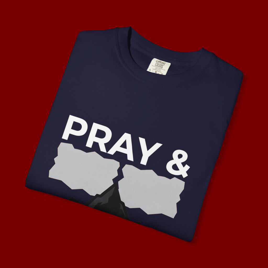 Pray & Never Give Up T-Shirt — Inspirational Christian Mountain Tee