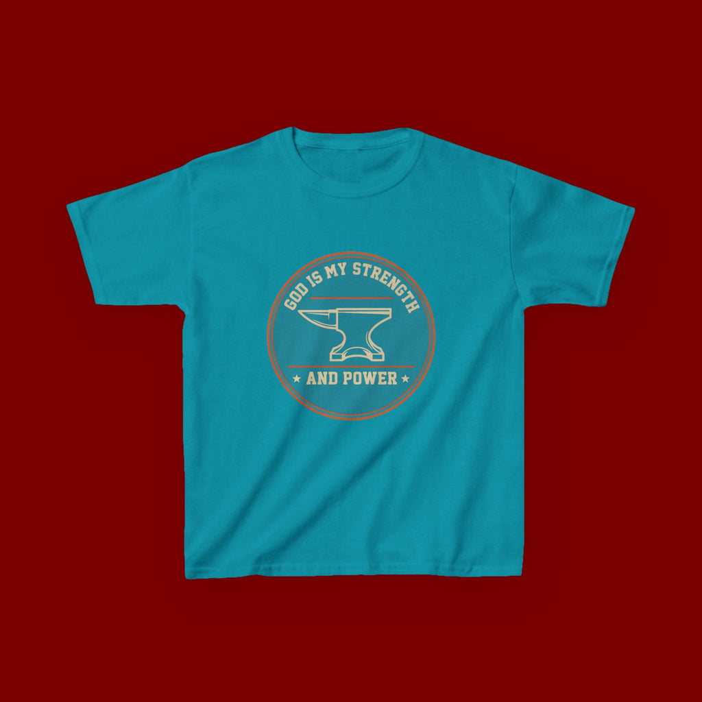 Kids Tee — "God Is My Strength and Power" Anvil & Anvil-Forge Christian Youth Shirt