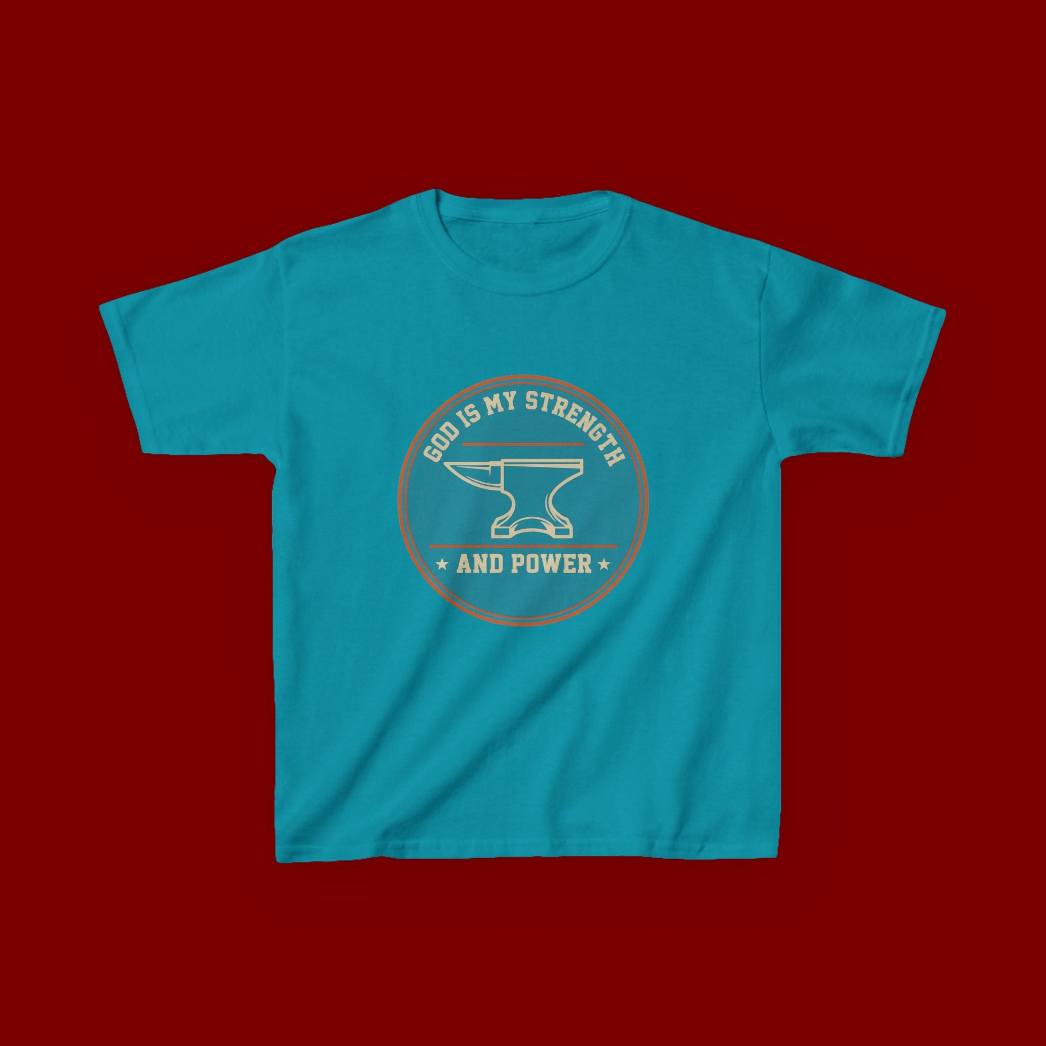 Kids Tee — "God Is My Strength and Power" Anvil & Anvil-Forge Christian Youth Shirt