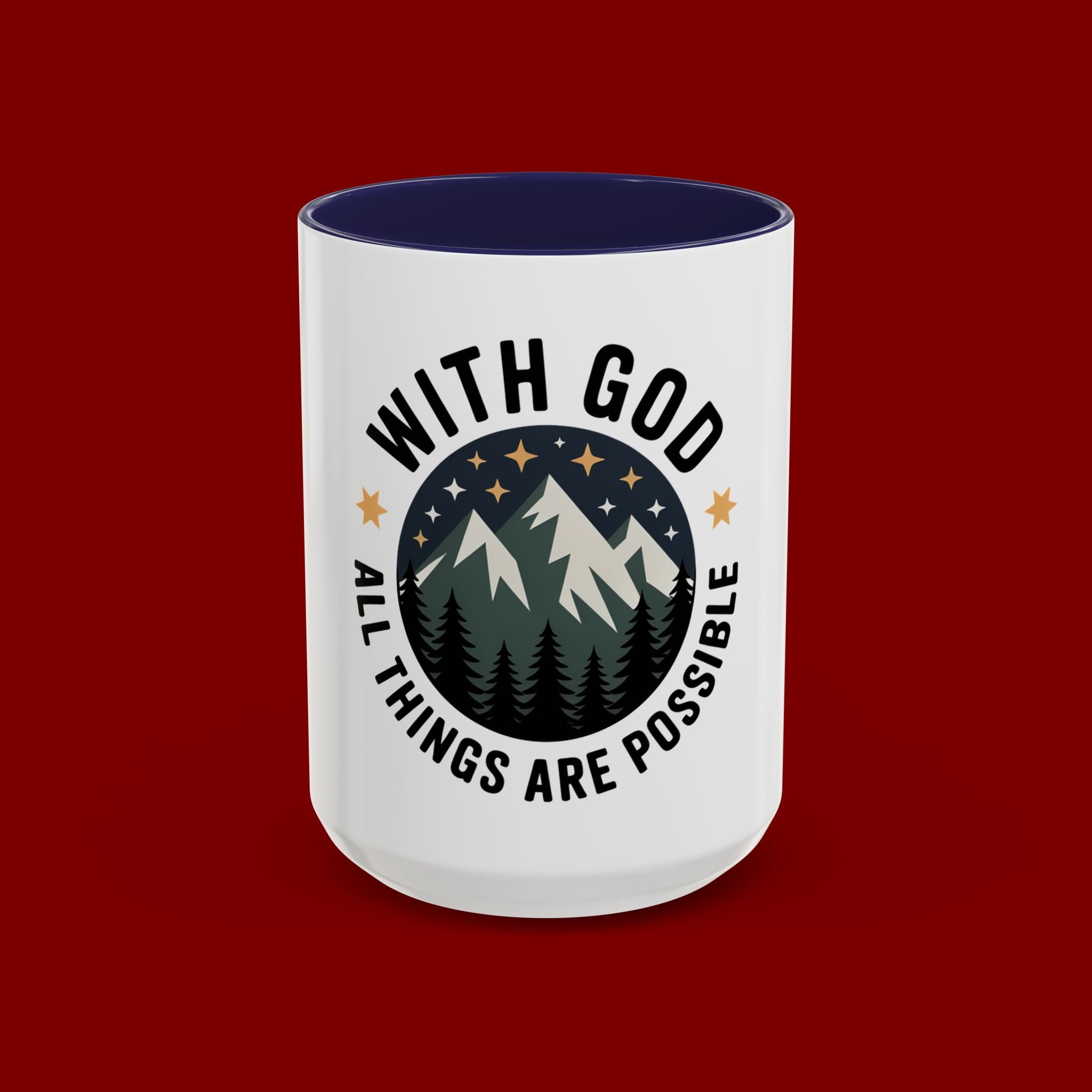 With God All Things Are Possible Accent Coffee Mug — Inspirational Faith Mountain Mug (11/15oz)
