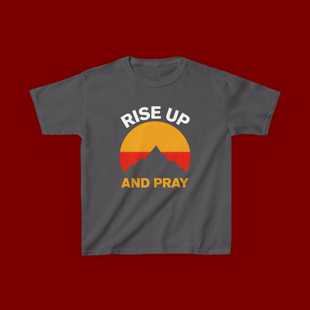 Kids Tee — "Rise Up and Pray" Mountain Sunrise Faith T‑Shirt