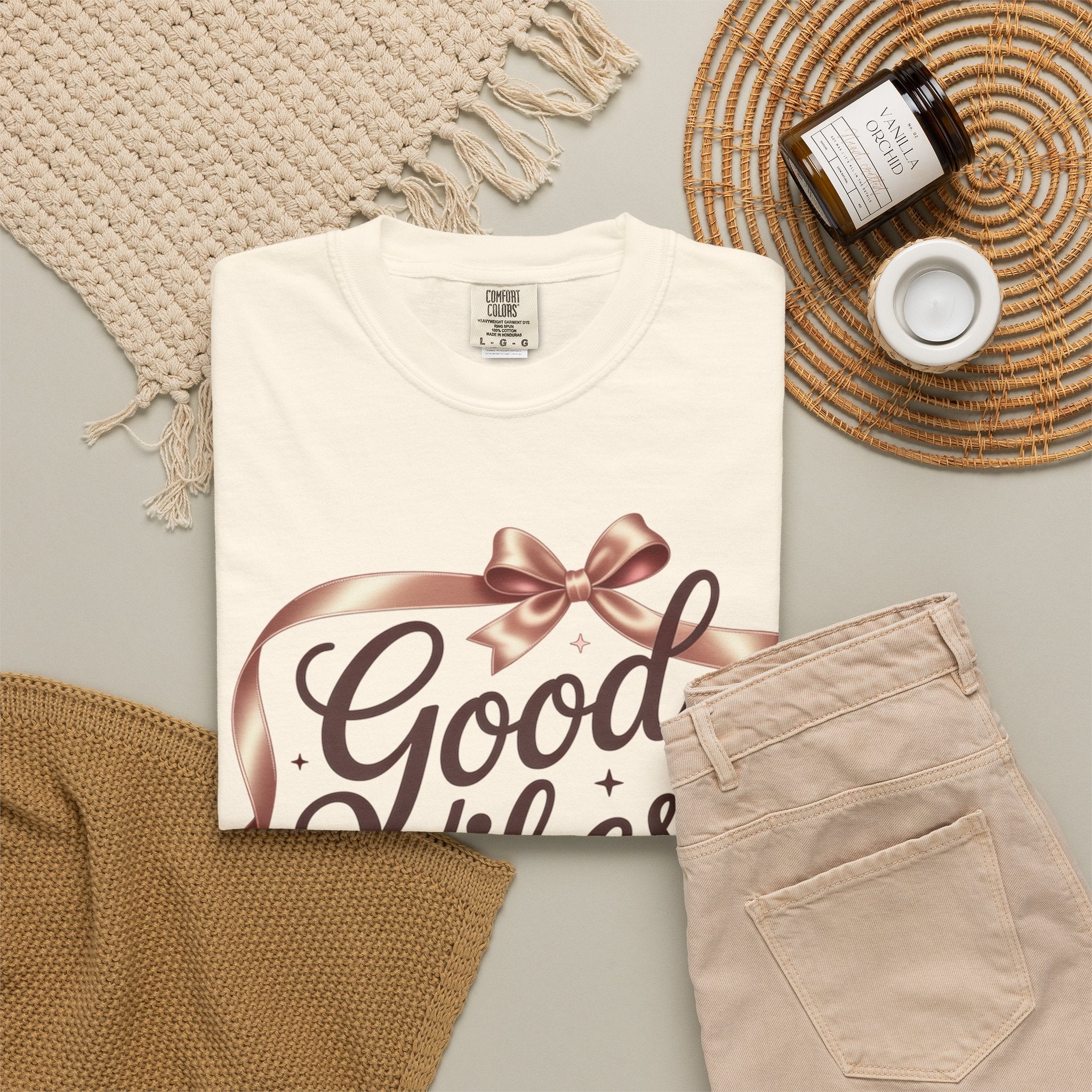 Good Vibes Only T-Shirt — Positive Message Graphic Tee with Ribbon Design