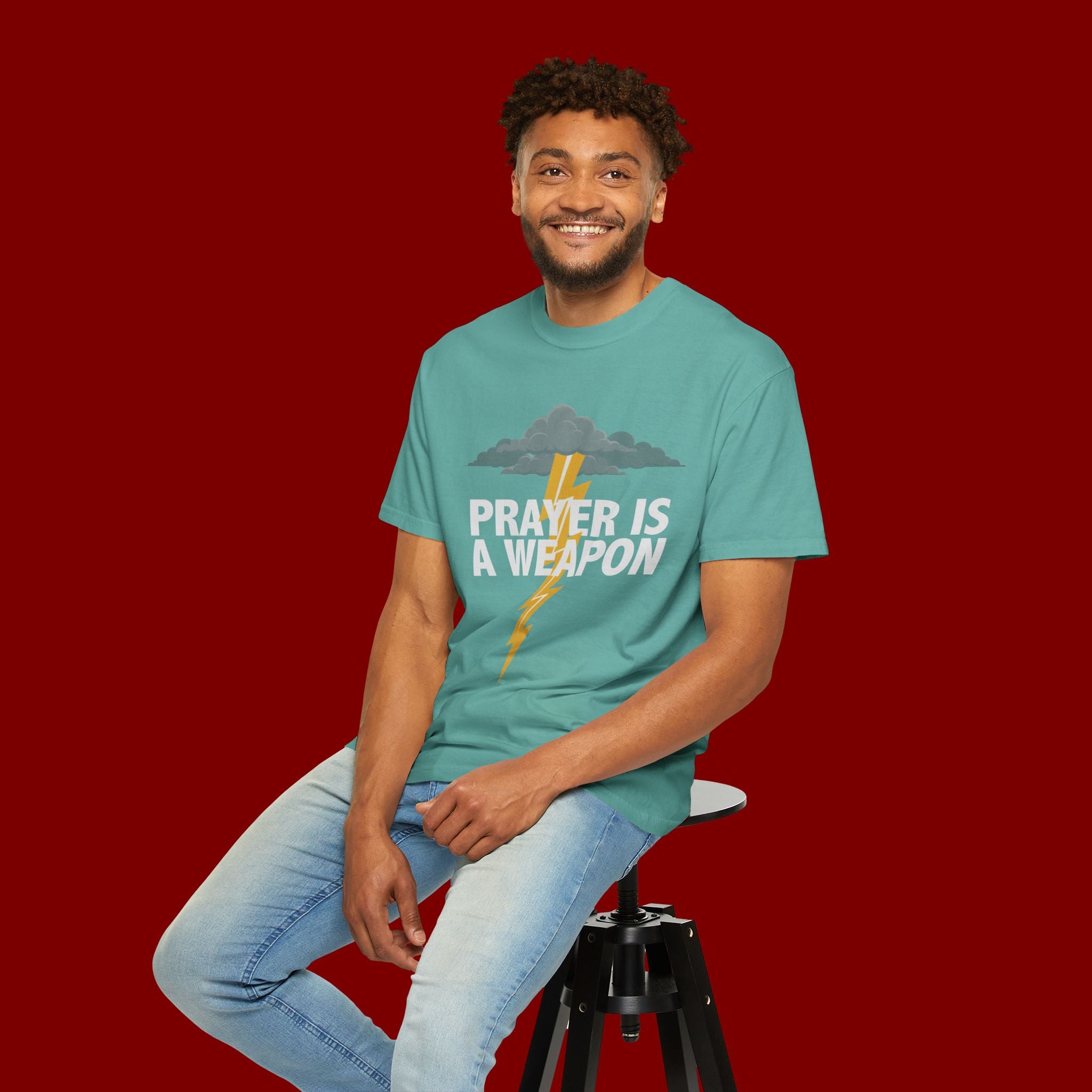 Prayer Is a Weapon T-Shirt — Christian Faith Lightning Graphic Tee