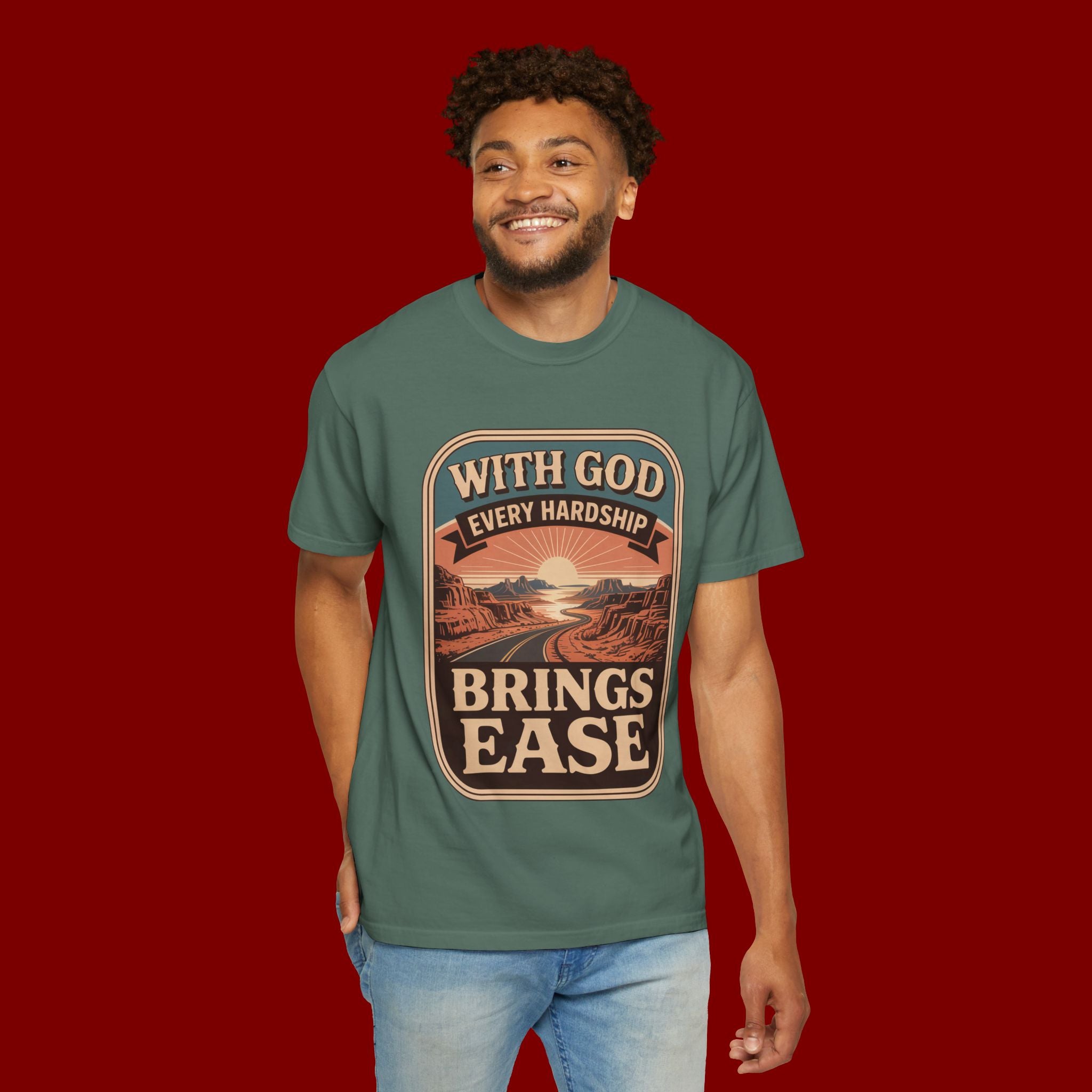 Scripture Comfort T-Shirt — "With God Every Hardship Brings Ease" Christian Faith Tee