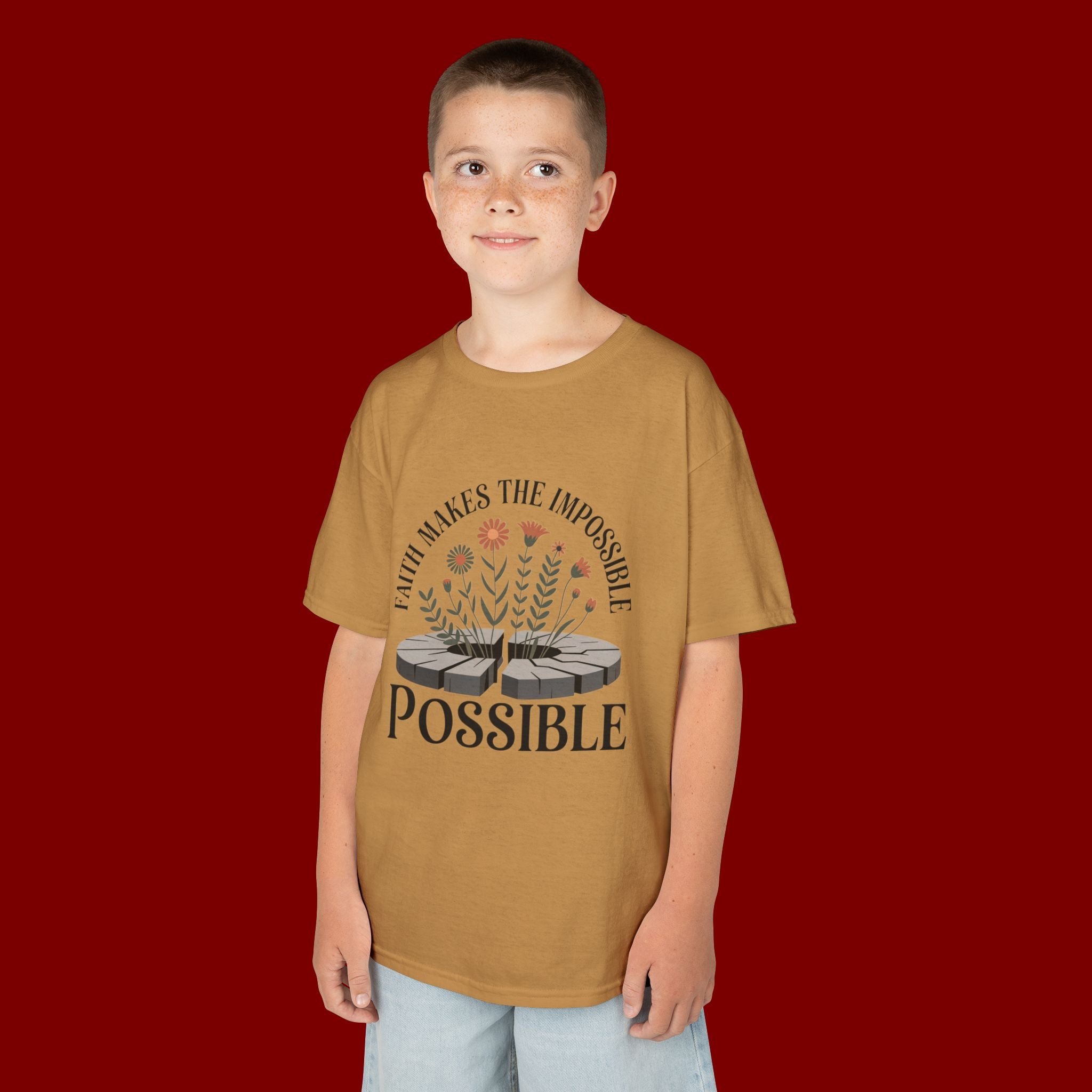 Kids Tee — “Faith Makes the Impossible Possible” Floral Inspirational Shirt